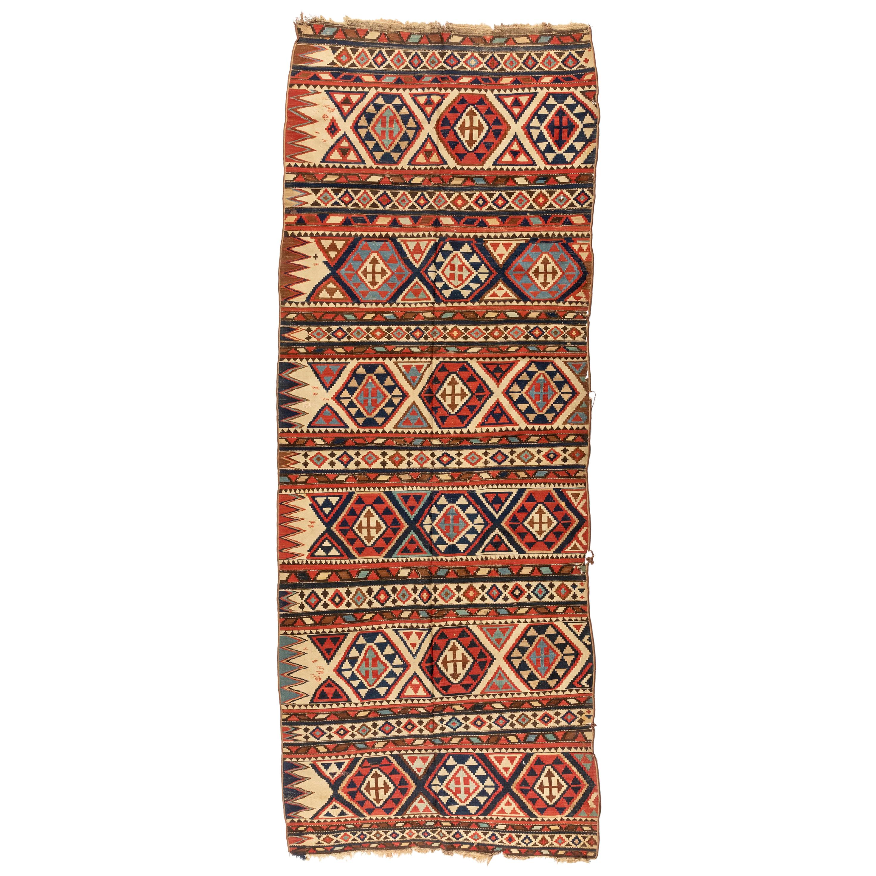 Antique Shirvan Caucasian Kilim Flat Weave Rug, circa 1880s-1900s