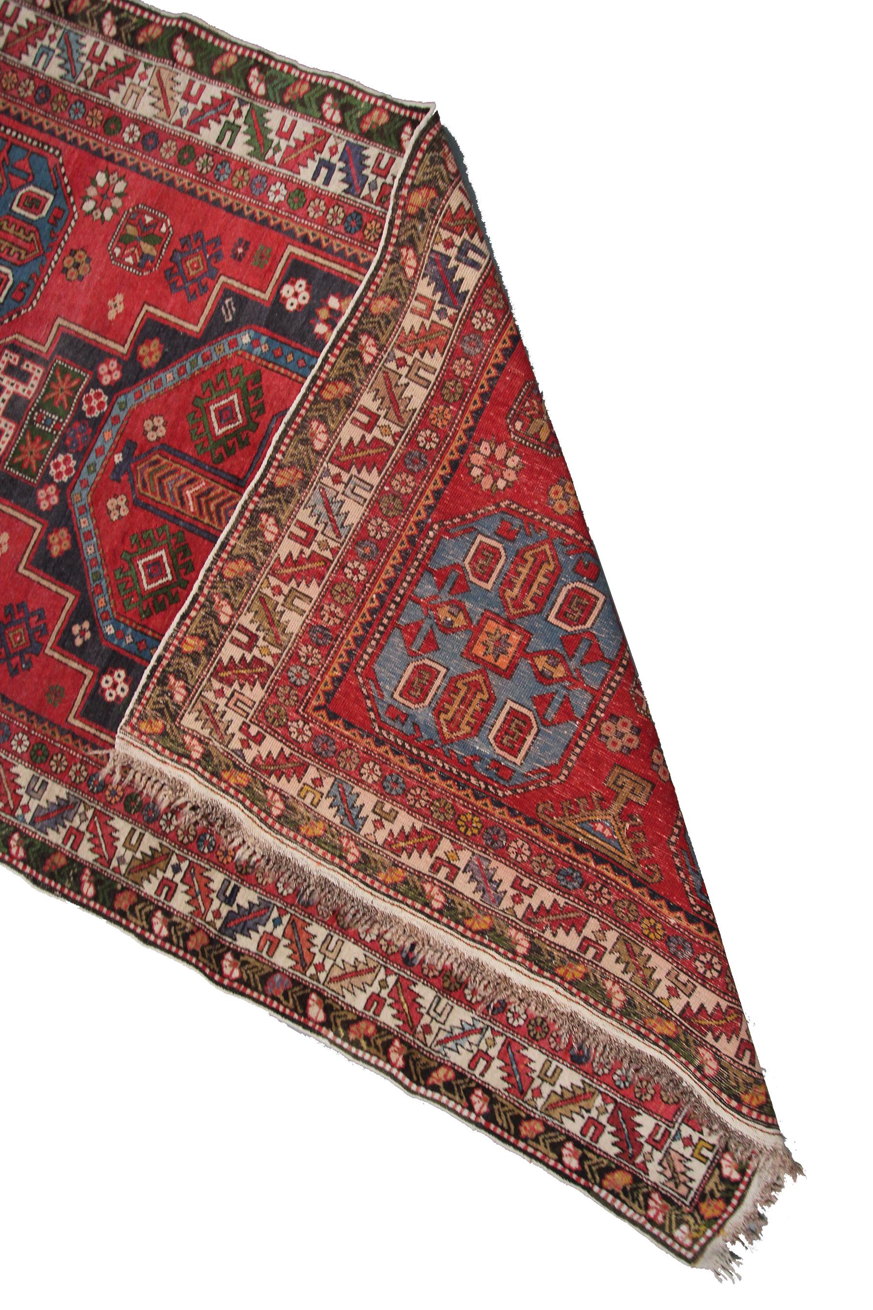 Antiker kaukasischer Schirwan-Teppich, Kaukasischer Schirwan-Teppich, geometrisch, 4x6, Stammeskunst im Angebot 5
