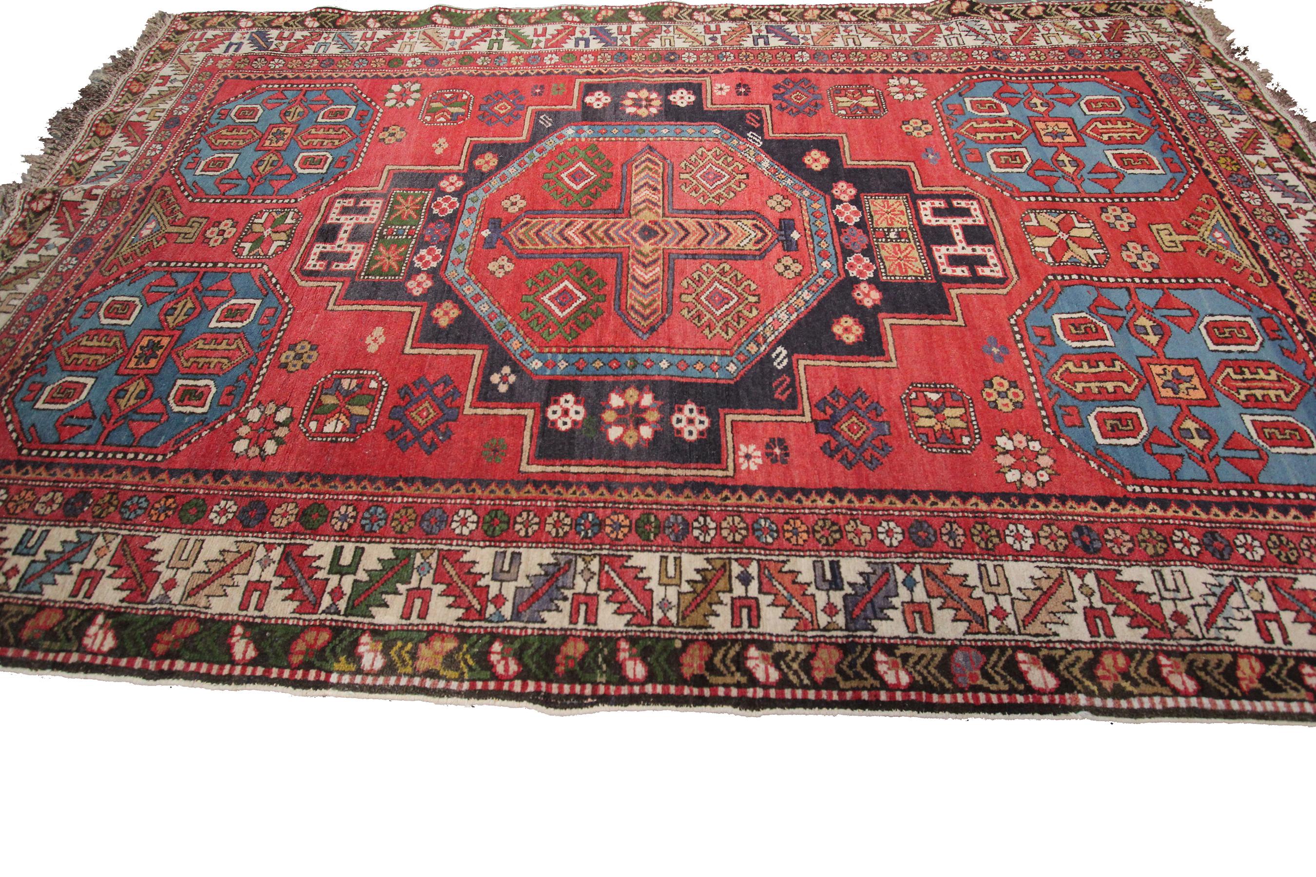 Antique Shirvan Caucasian rug geometric 4x6 3'10