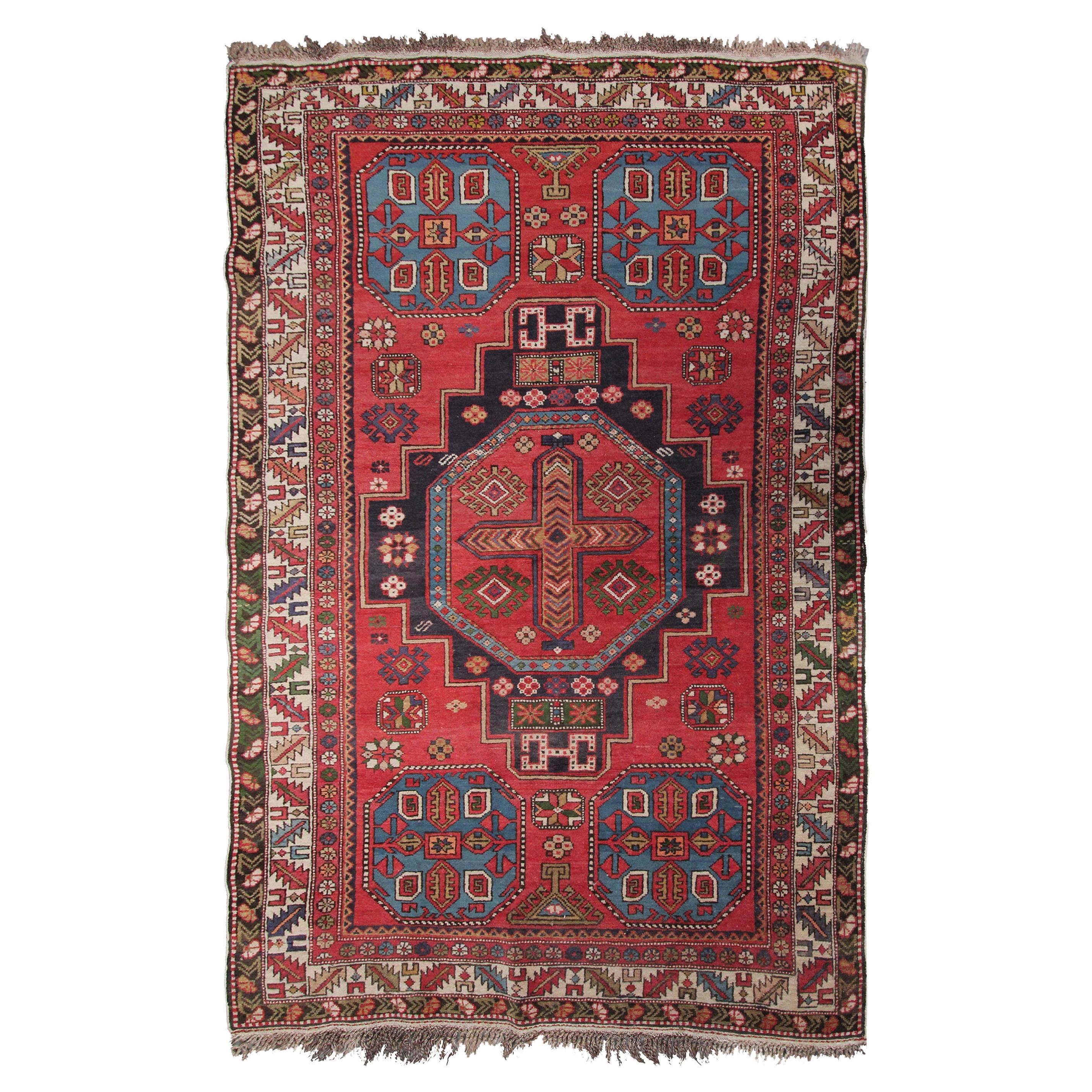 Antiker kaukasischer Schirwan-Teppich, Kaukasischer Schirwan-Teppich, geometrisch, 4x6, Stammeskunst