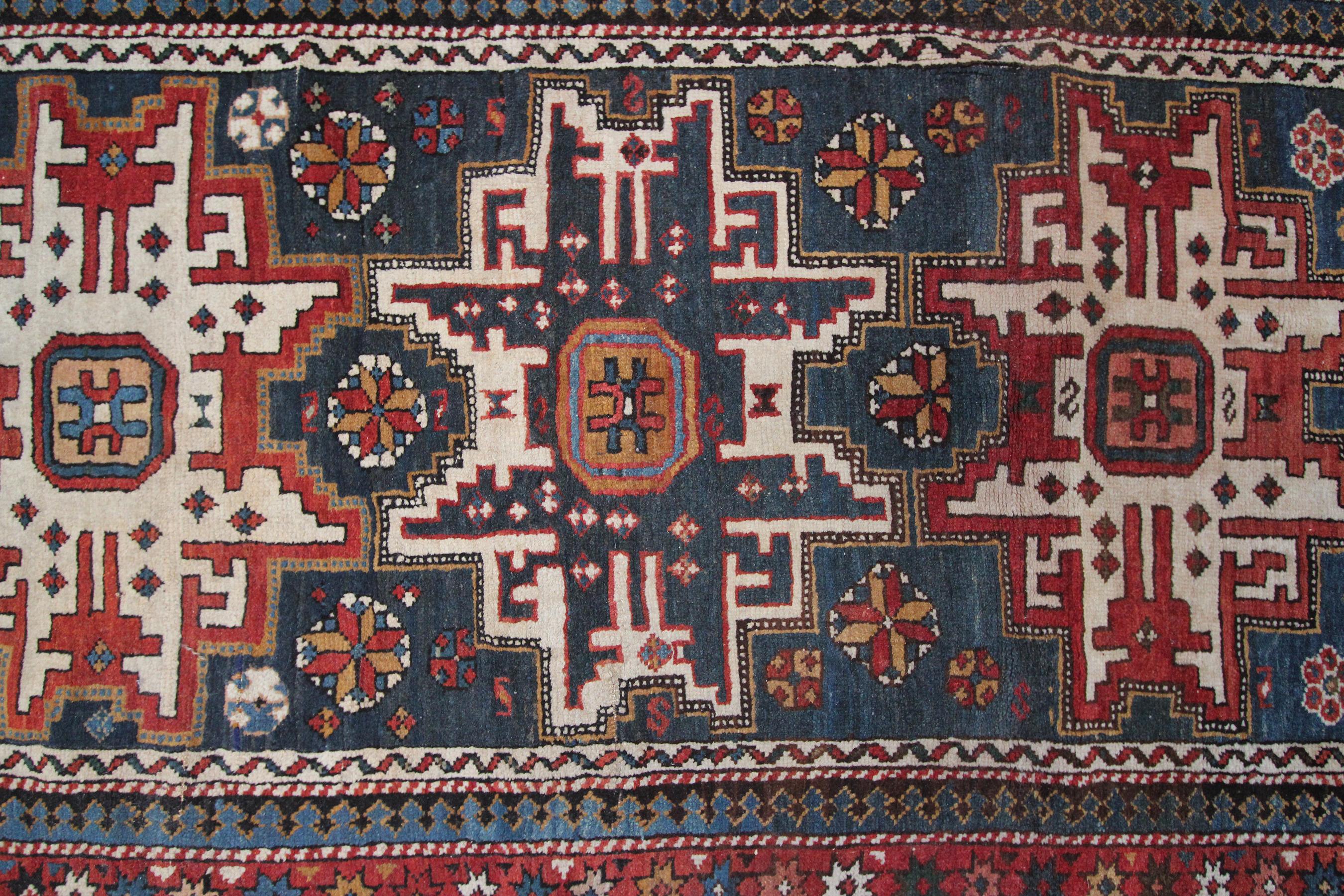 Hand-Knotted Antique Shirvan Caucasian Rug Caucasian Shirvan Rug Wool Foundation Geometric For Sale