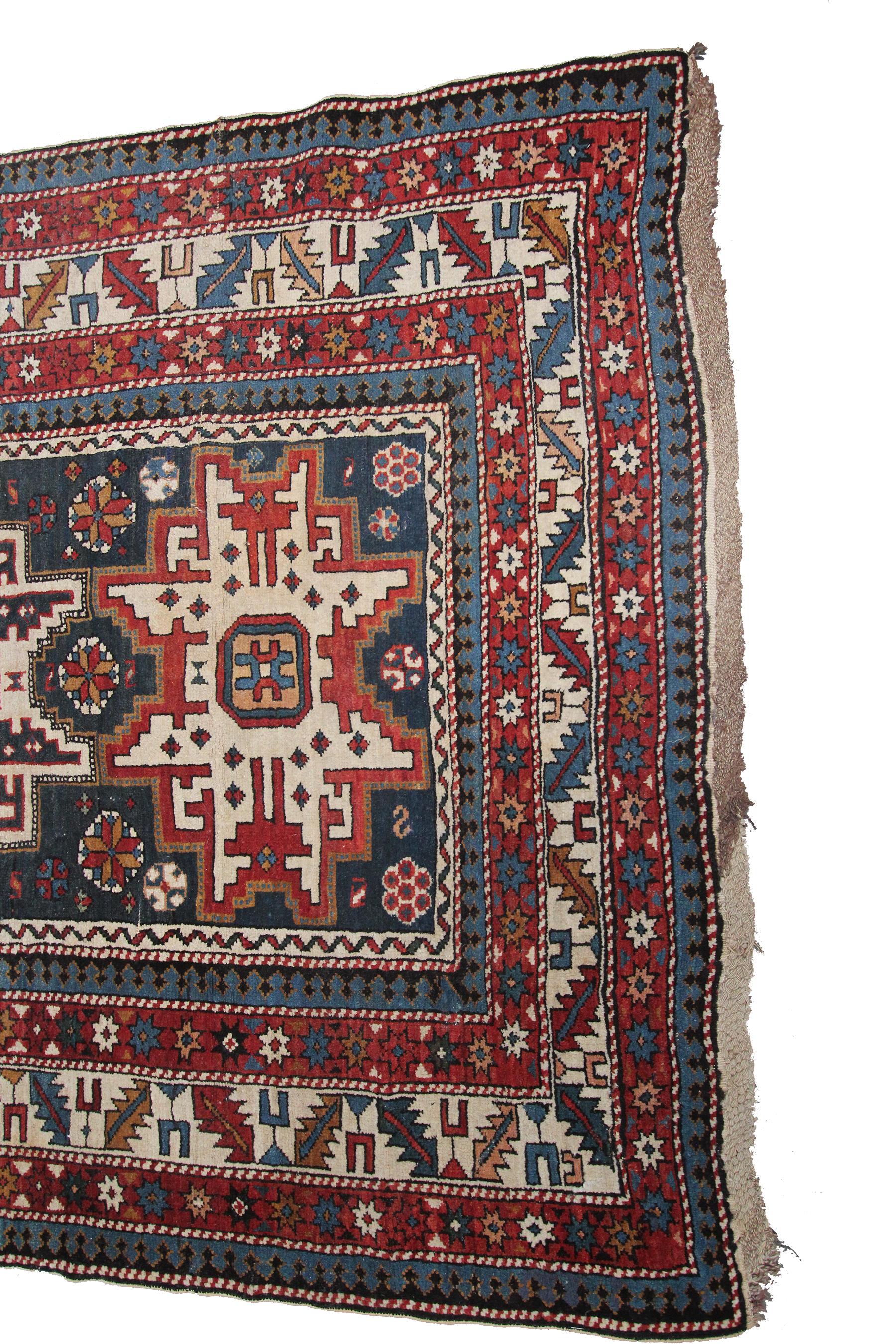 Antique Shirvan Caucasian Rug Caucasian Shirvan Rug Wool Foundation Geometric In Good Condition For Sale In New York, NY