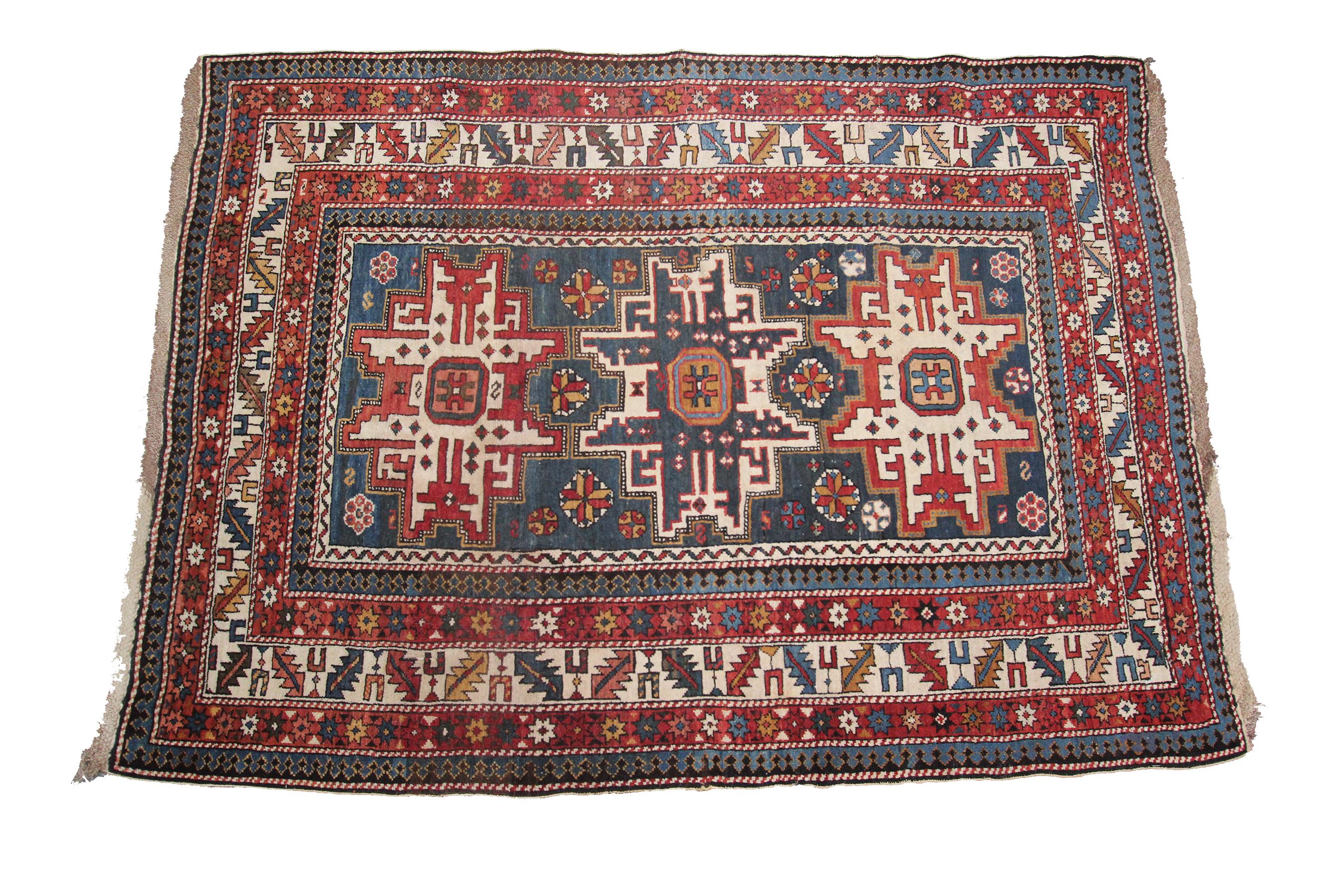 Antique Shirvan Caucasian Rug Caucasian Shirvan Rug Wool Foundation Geometric For Sale 2