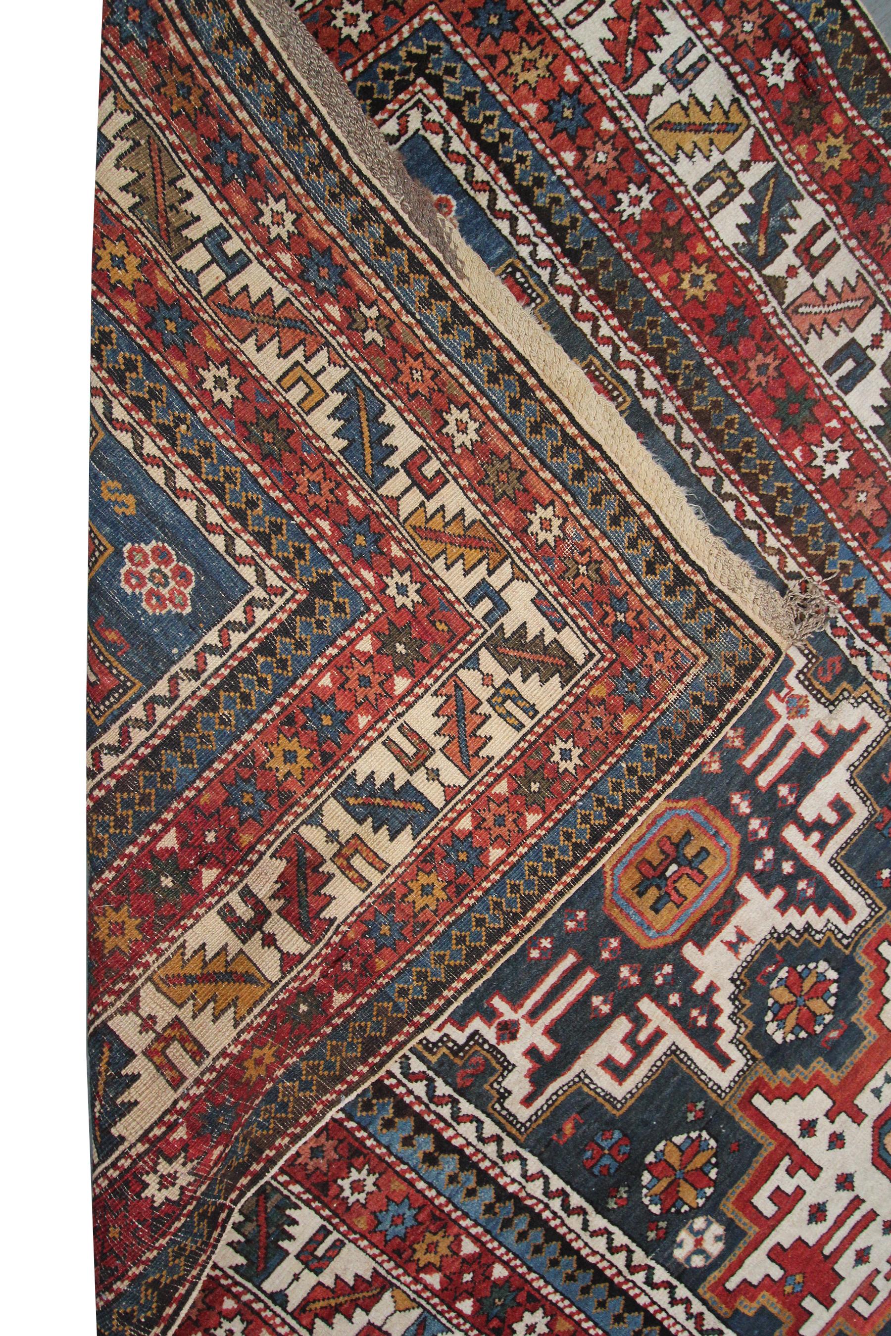 Antique Shirvan Caucasian Rug Caucasian Shirvan Rug Wool Foundation Geometric For Sale 3