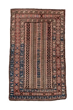Antique Shirvan Caucasian Rug with Striped Field and Tribal Borders