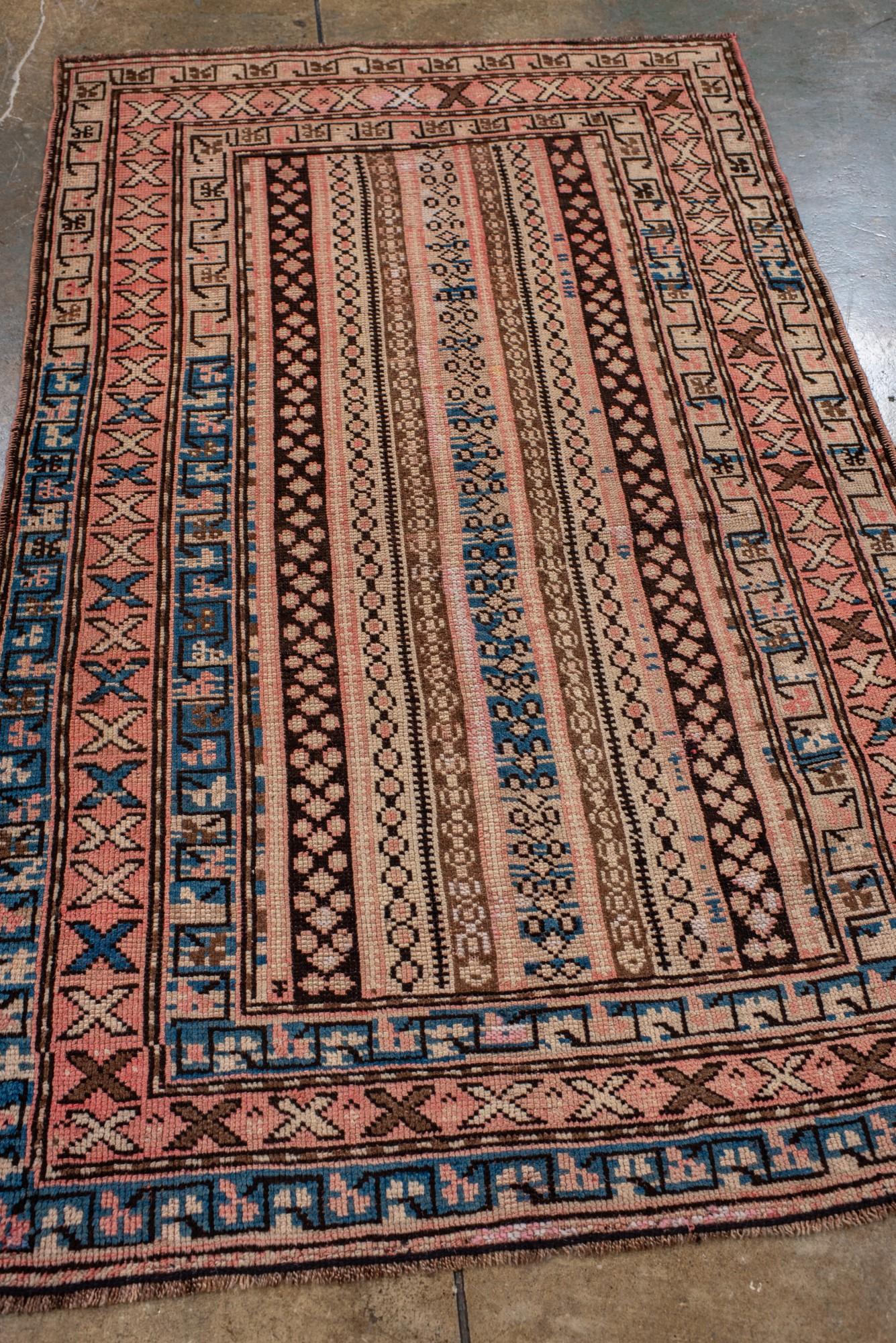 Antique Shirvan Caucasian Rug with Striped Field and Tribal Borders (Kaukasisch) im Angebot