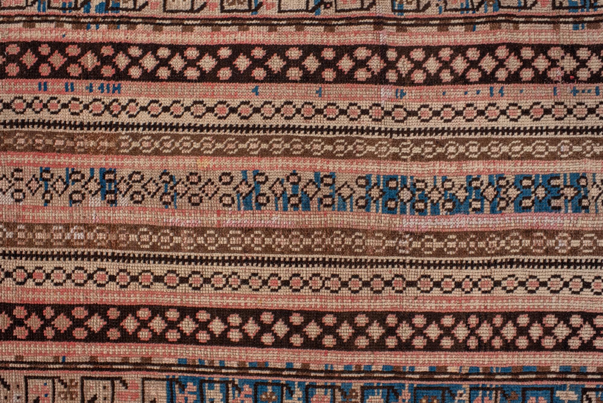 Antique Shirvan Caucasian Rug with Striped Field and Tribal Borders (Handgeknüpft) im Angebot