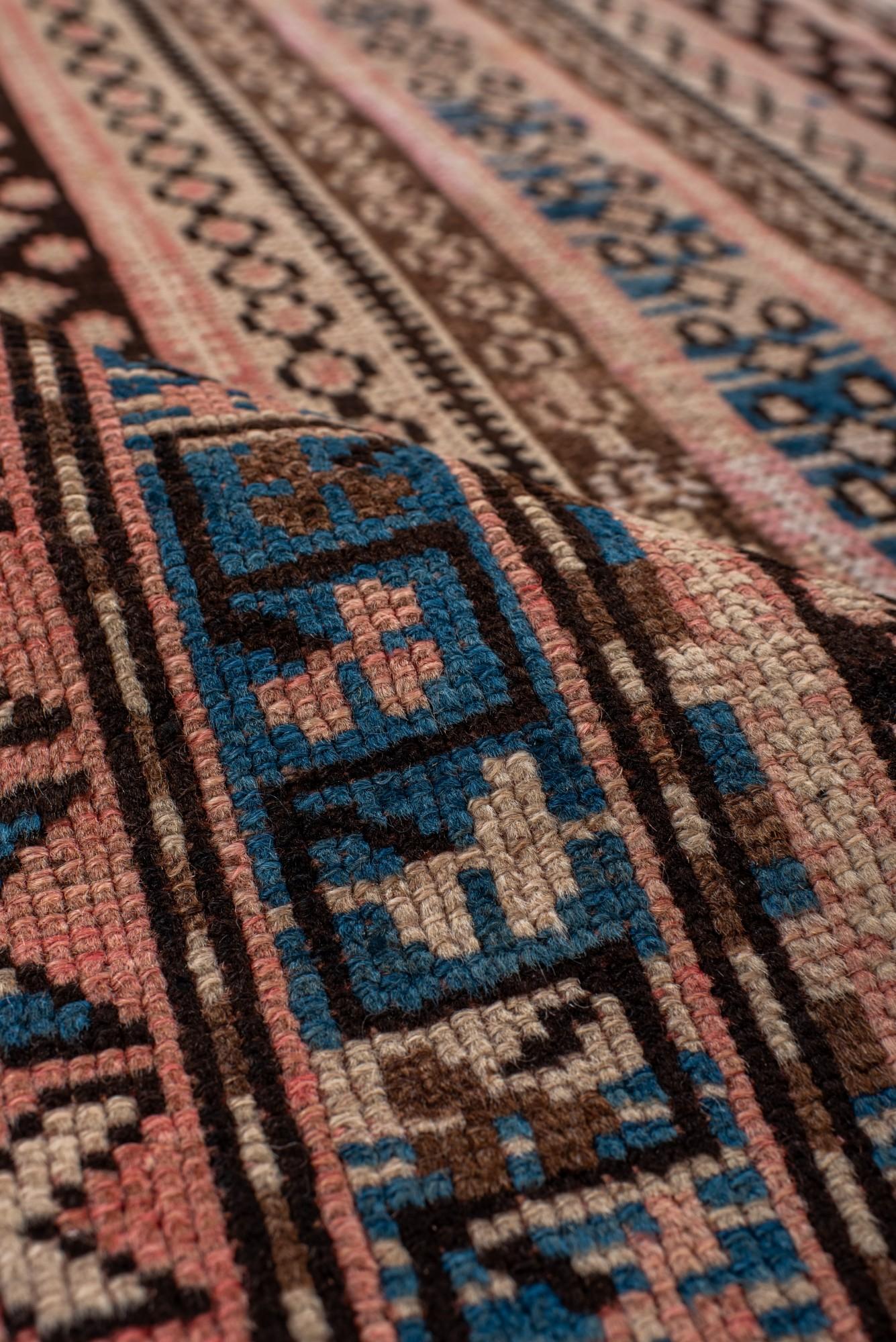 Antique Shirvan Caucasian Rug with Striped Field and Tribal Borders (Wolle) im Angebot