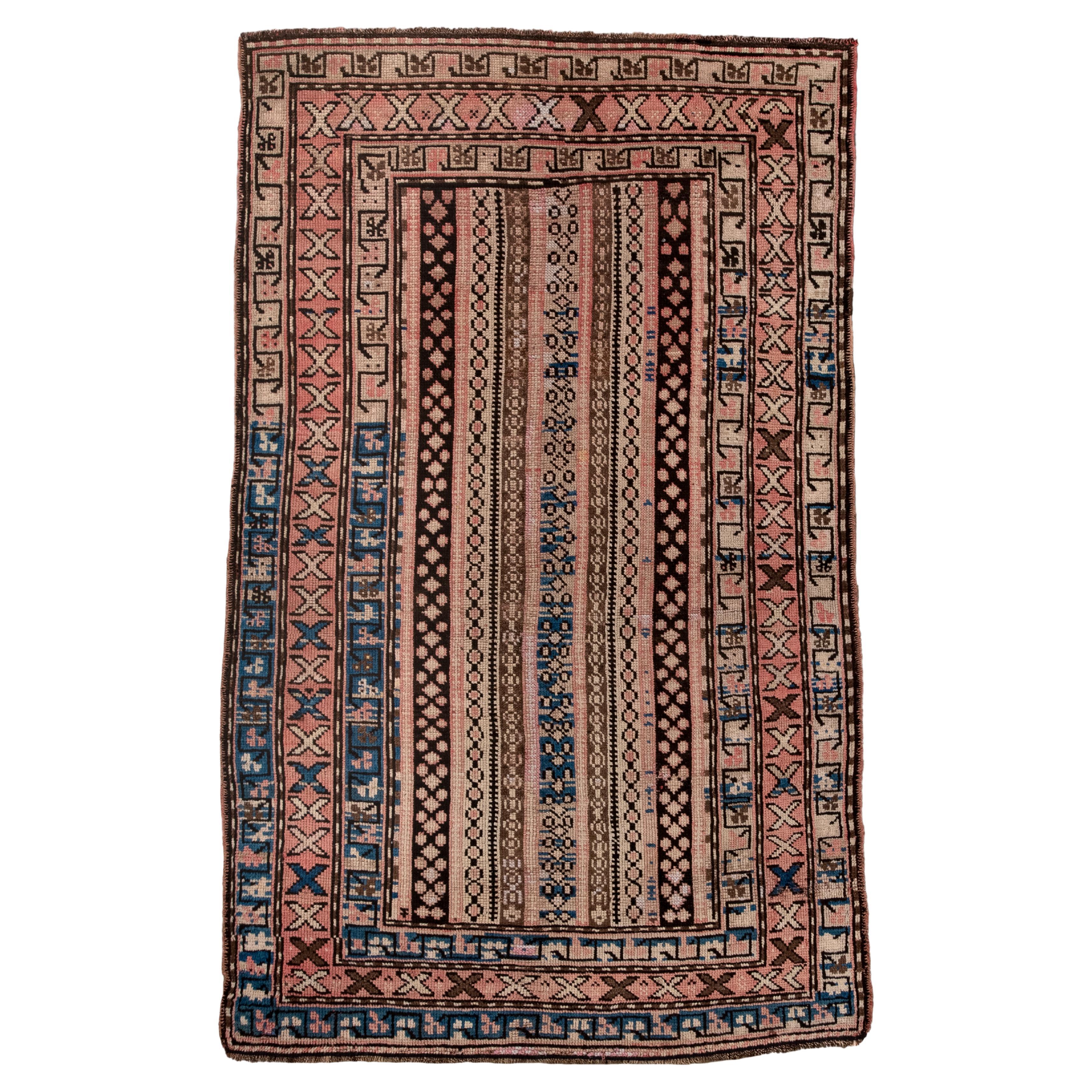 Antique Shirvan Caucasian Rug with Striped Field and Tribal Borders im Angebot