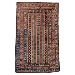 Antique Shirvan Caucasian Rug with Striped Field and Tribal Borders