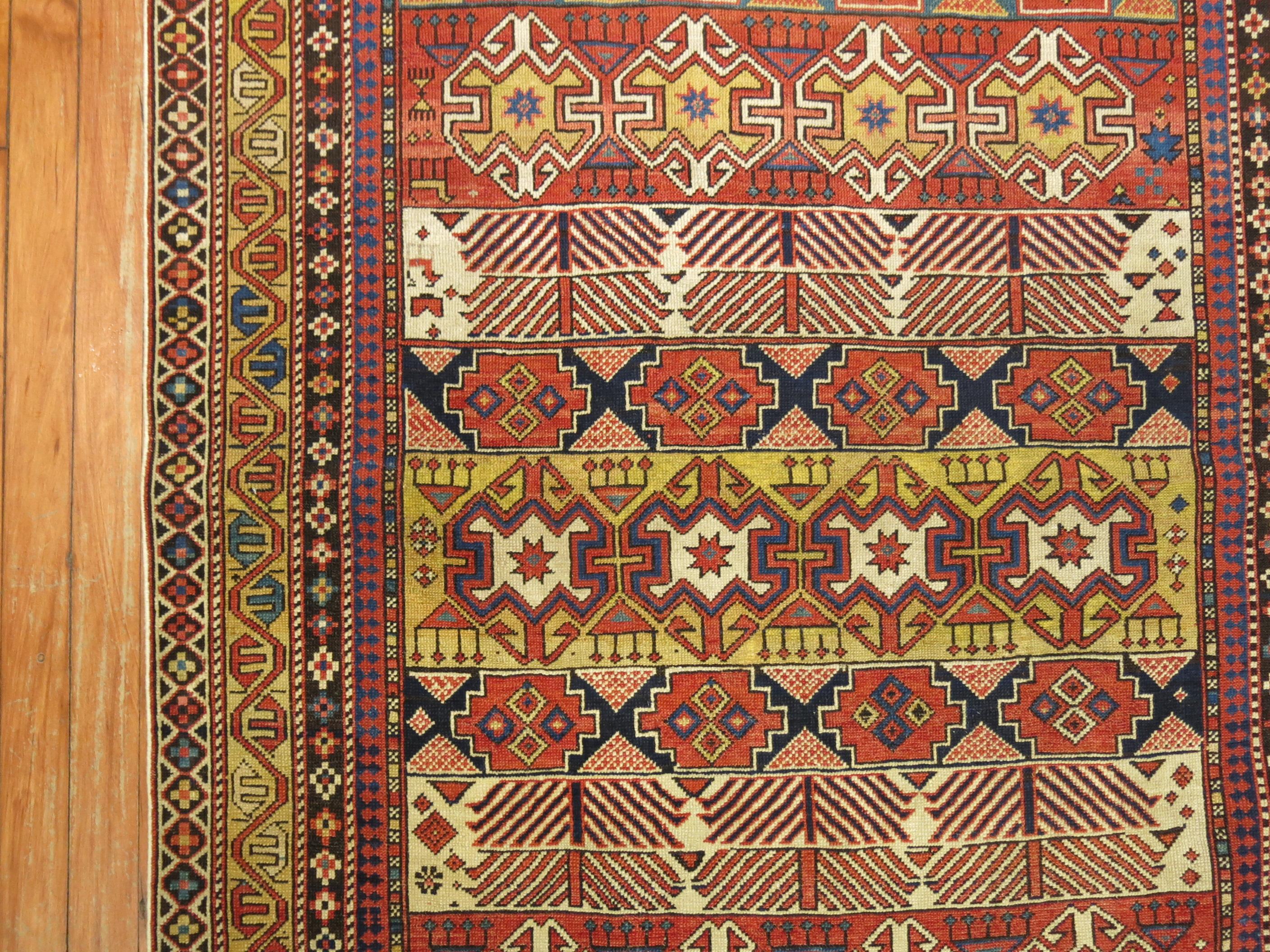 A geometric tribal looking Caucasian shirvan rug from the end of the 19th century.

3'9'' x 5'3''

Antique Caucasian rugs from the Shirvan district village are still considered one of the best decorative and collector type of rugs from that the