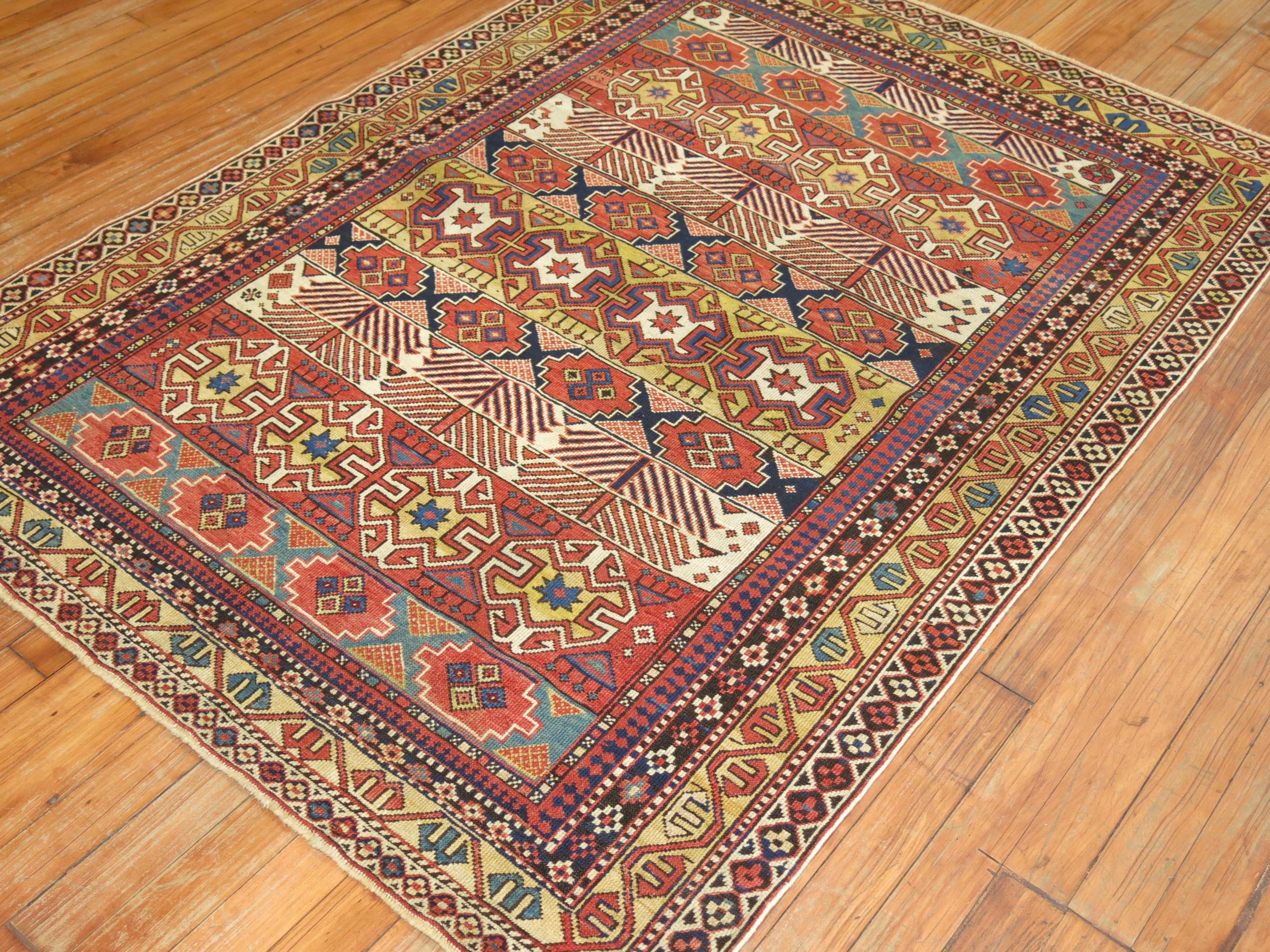 Kazak Zabihi Collection Late 19th Century Antique Shirvan Kuba Rug For Sale