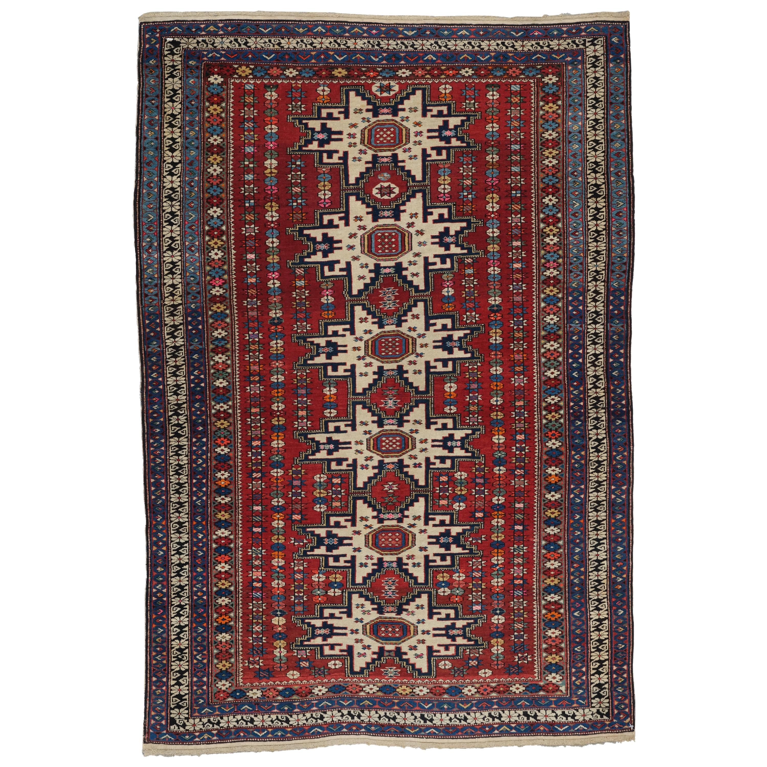 Tapis Shirvan Lezgi caucasien du 19ème siècle, tapis ancien