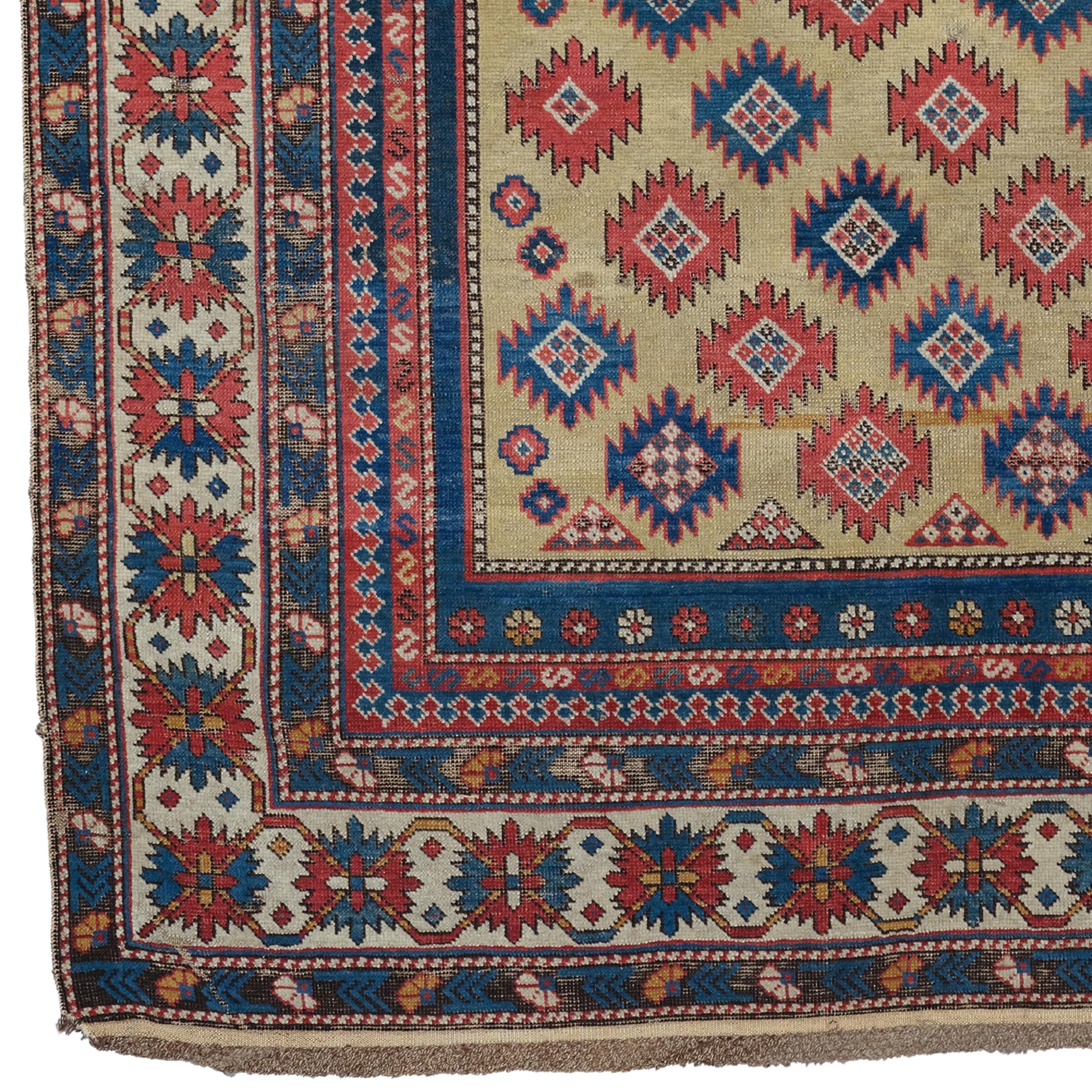 Caucasian Prayer Shirvan Rug  Circa 1870
Size: 135 x 168 cm

This impressive antique Caucasian Shirvan rug from the 1870s reflects the exquisite artistry and mastery of a historic period. This carefully hand-woven carpet attracts attention with its