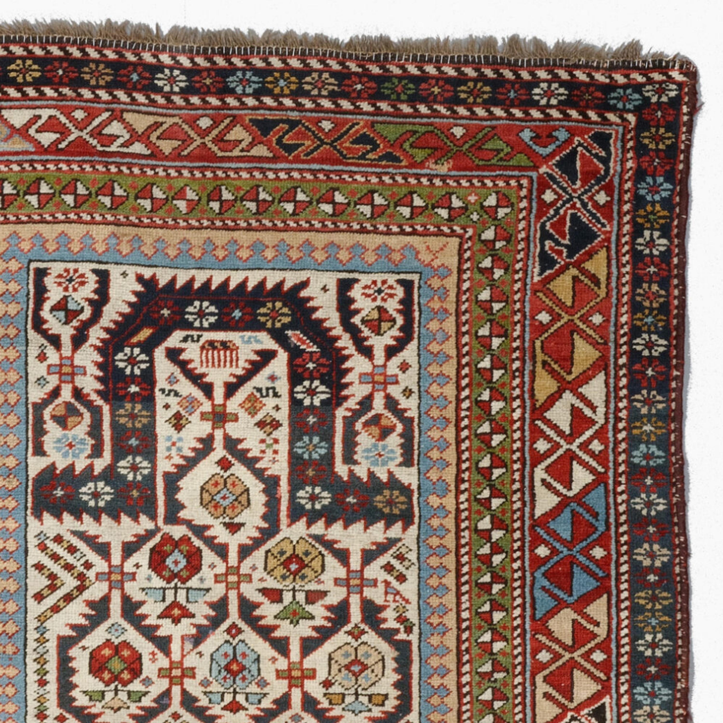 Antique Shirvan Prayer Rug - Late Of The 19th Century Prayer Shirvan Rug In Good Condition For Sale In Sultanahmet, 34