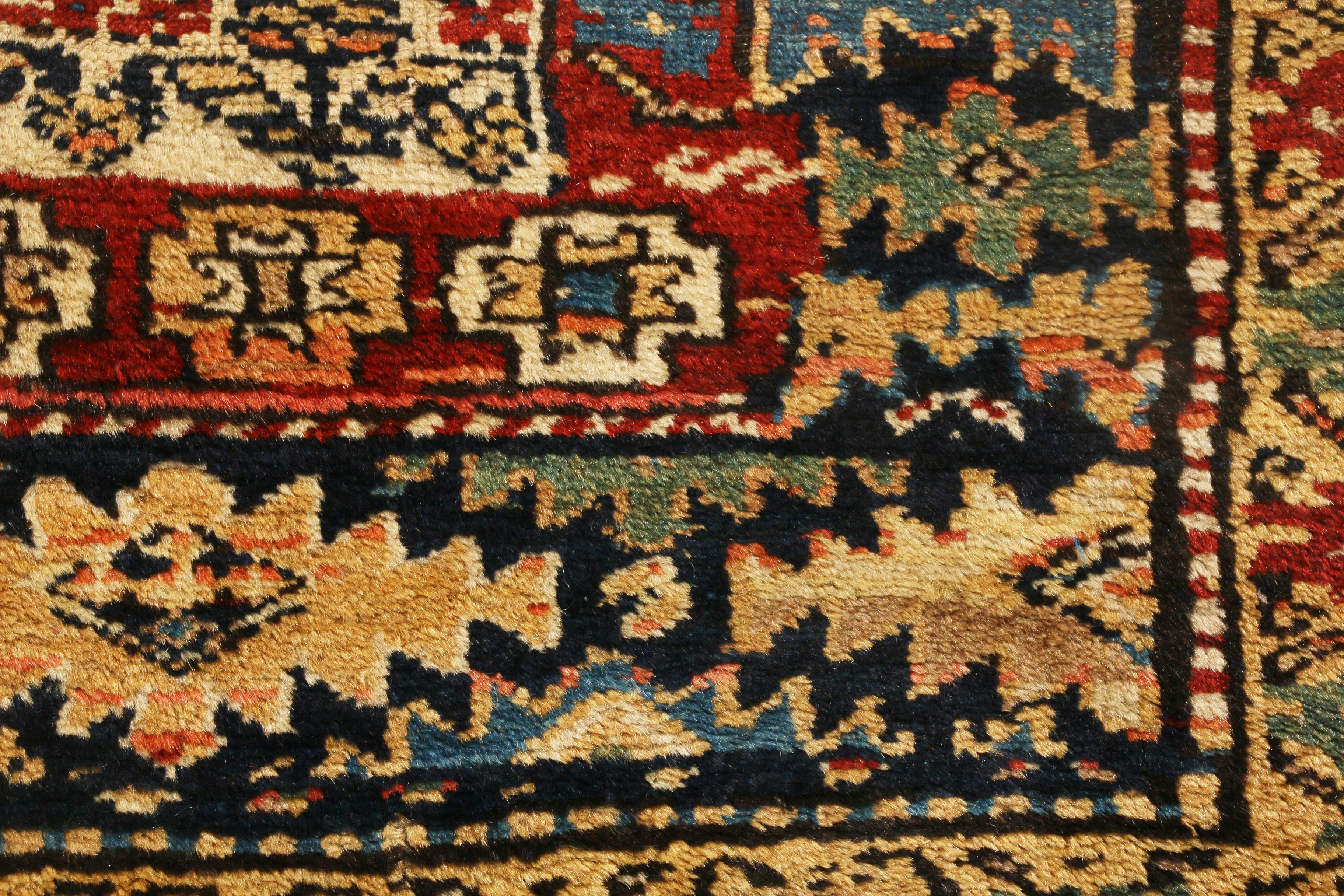 Antique Shirvan Red and Beige Geometric Wool Runner by Rug & Kilim In Good Condition For Sale In Long Island City, NY