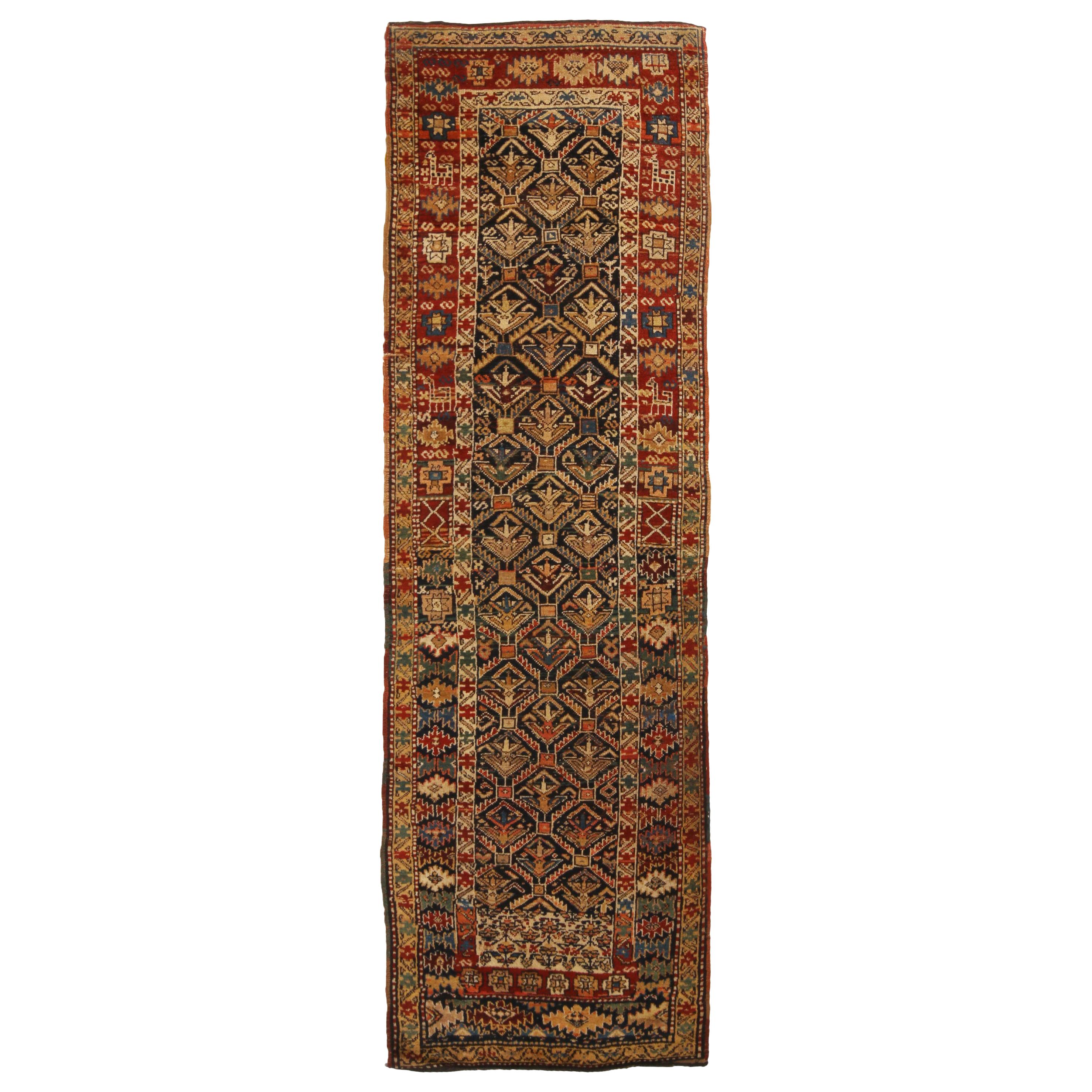 Antique Shirvan Red and Beige Geometric Wool Runner by Rug & Kilim For Sale