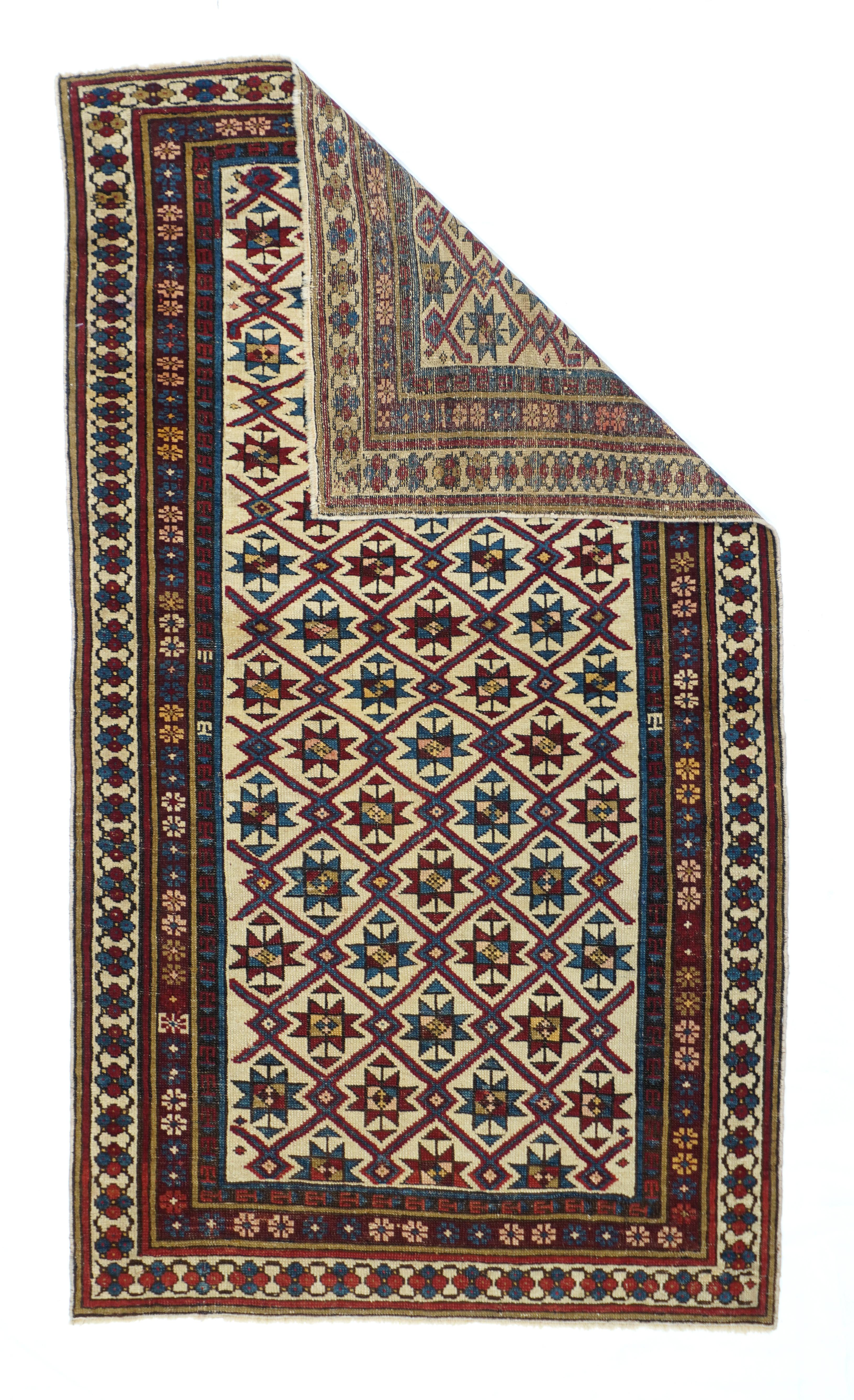Antique Shirvan rug measures: 2'6'' x 4'5''.