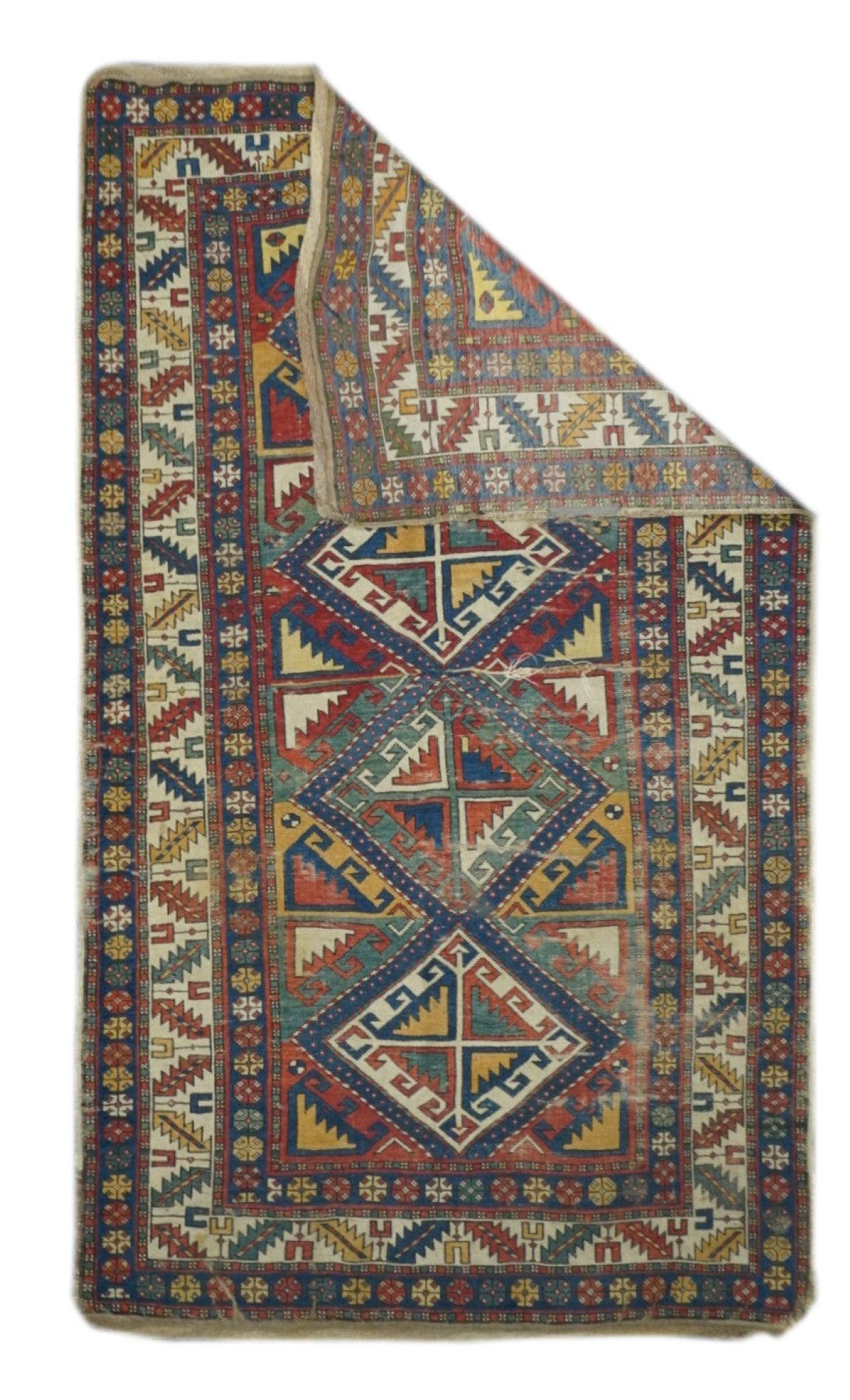 Antique Shirvan Rug 3'7'' x 6'8''. Eastern Caucasian, west Caspian Caucasian rugs, primarily scatters, in geometric layouts, some prayer, from a wide range of local villages. Marasali prayer rugs are considered as the best. Some pictorials. Wool