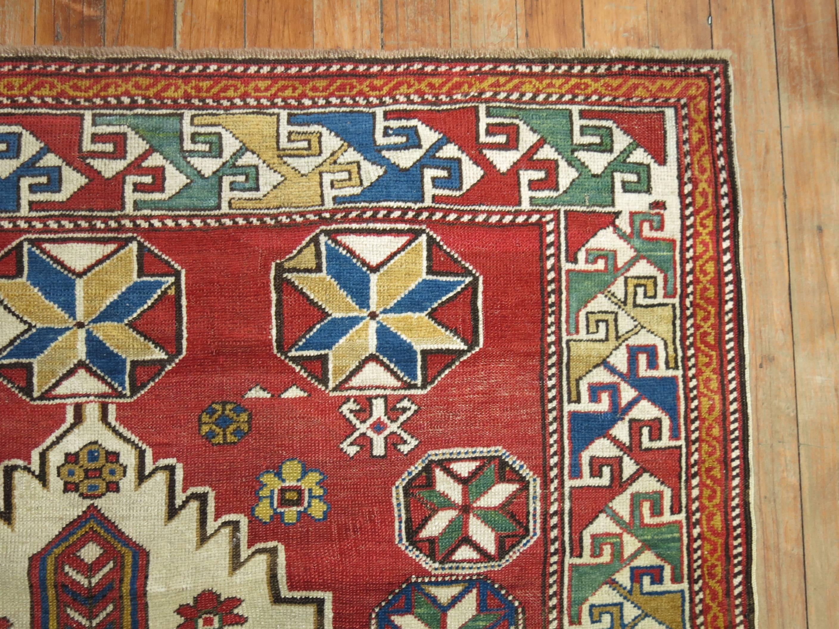 A geometric tribal looking Caucasian shirvan rug from the early part of the 20th century.

3'6'' x 5'6''

Antique Caucasian rugs from the Shirvan district village are still considered one of the best decorative and collector type of rugs from that