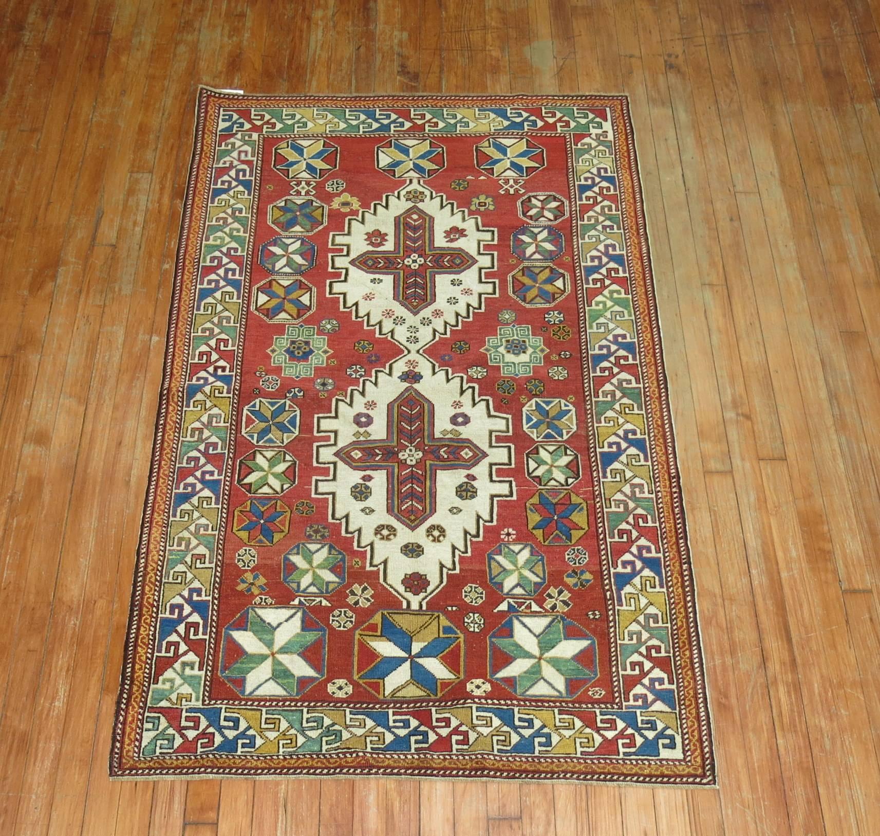 Caucasian Zabihi Collection Red Antique Shirvan Rug For Sale