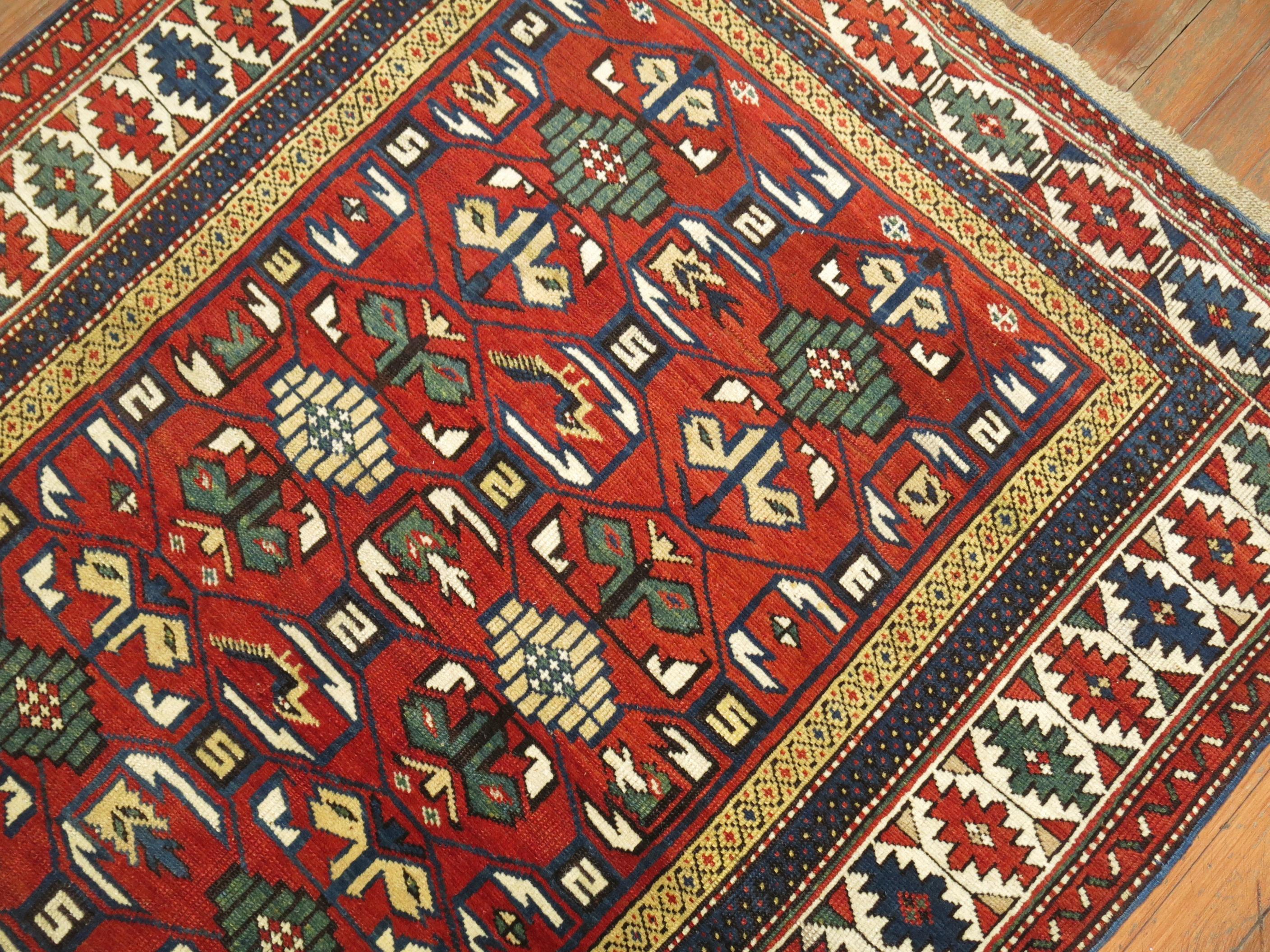 Kazak Early 20th Century Madder Red Antique Shirvan Caucasian Rug