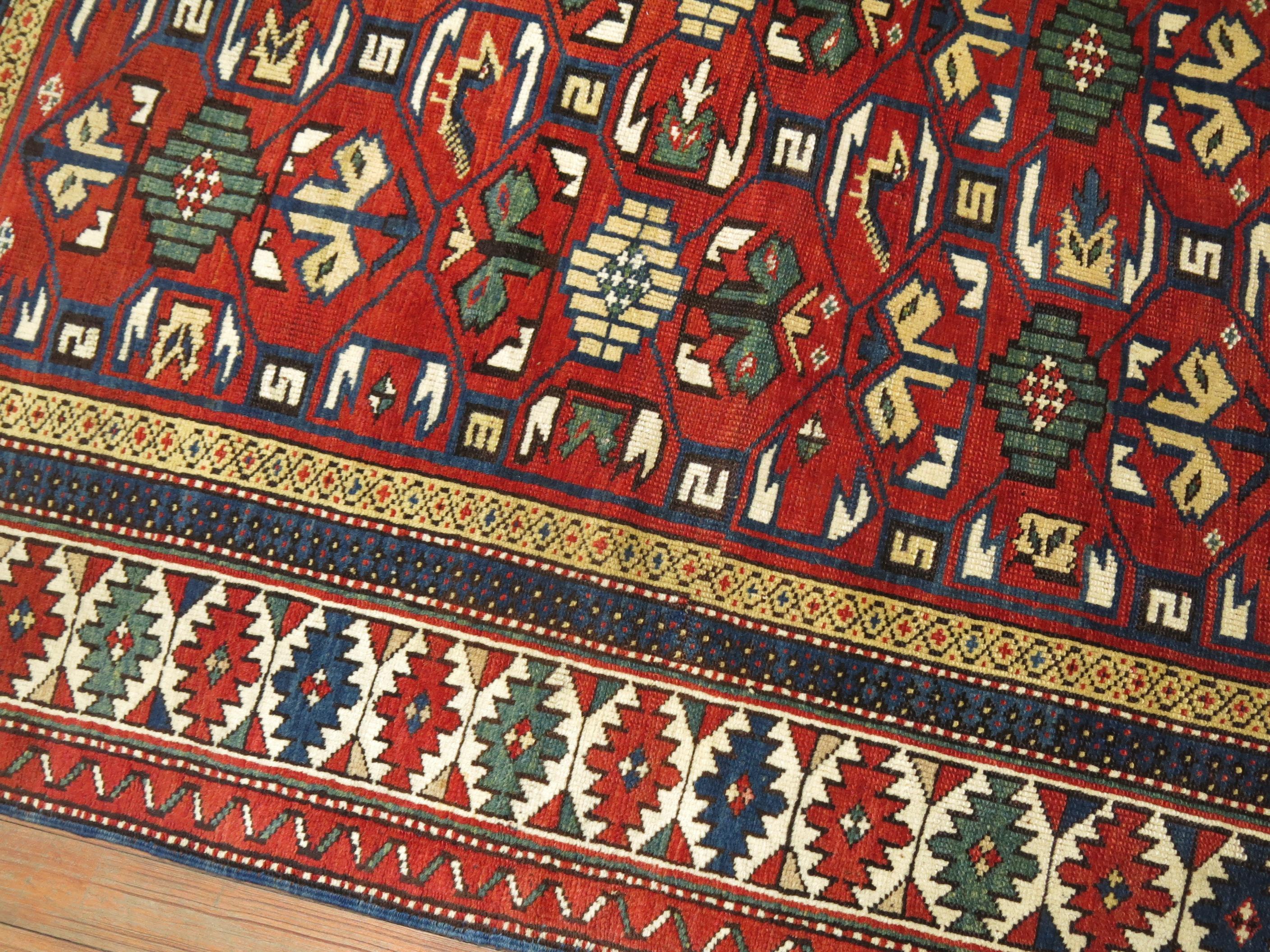 Early 20th Century Madder Red Antique Shirvan Caucasian Rug In Excellent Condition In New York, NY