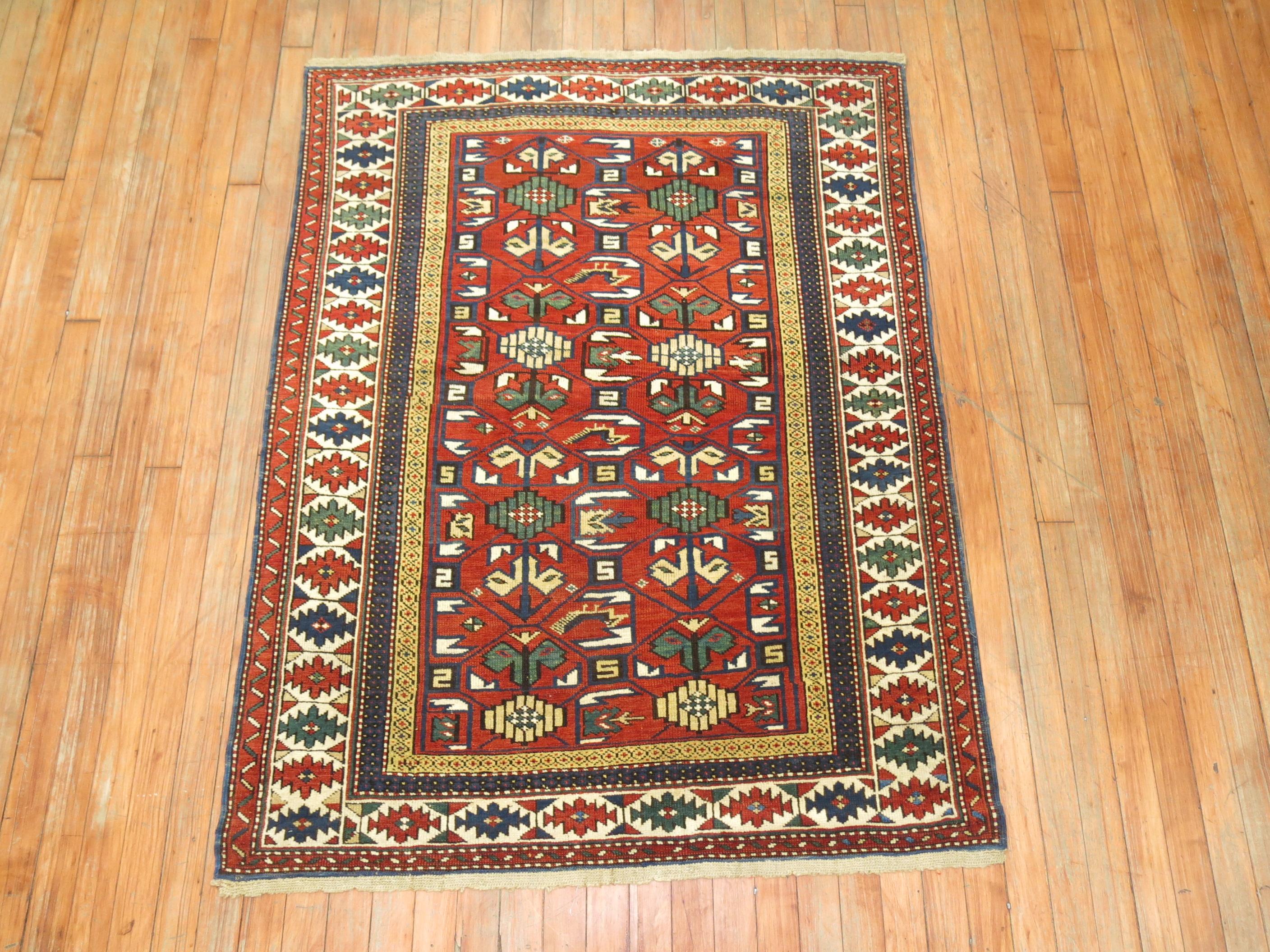 Wool Early 20th Century Madder Red Antique Shirvan Caucasian Rug