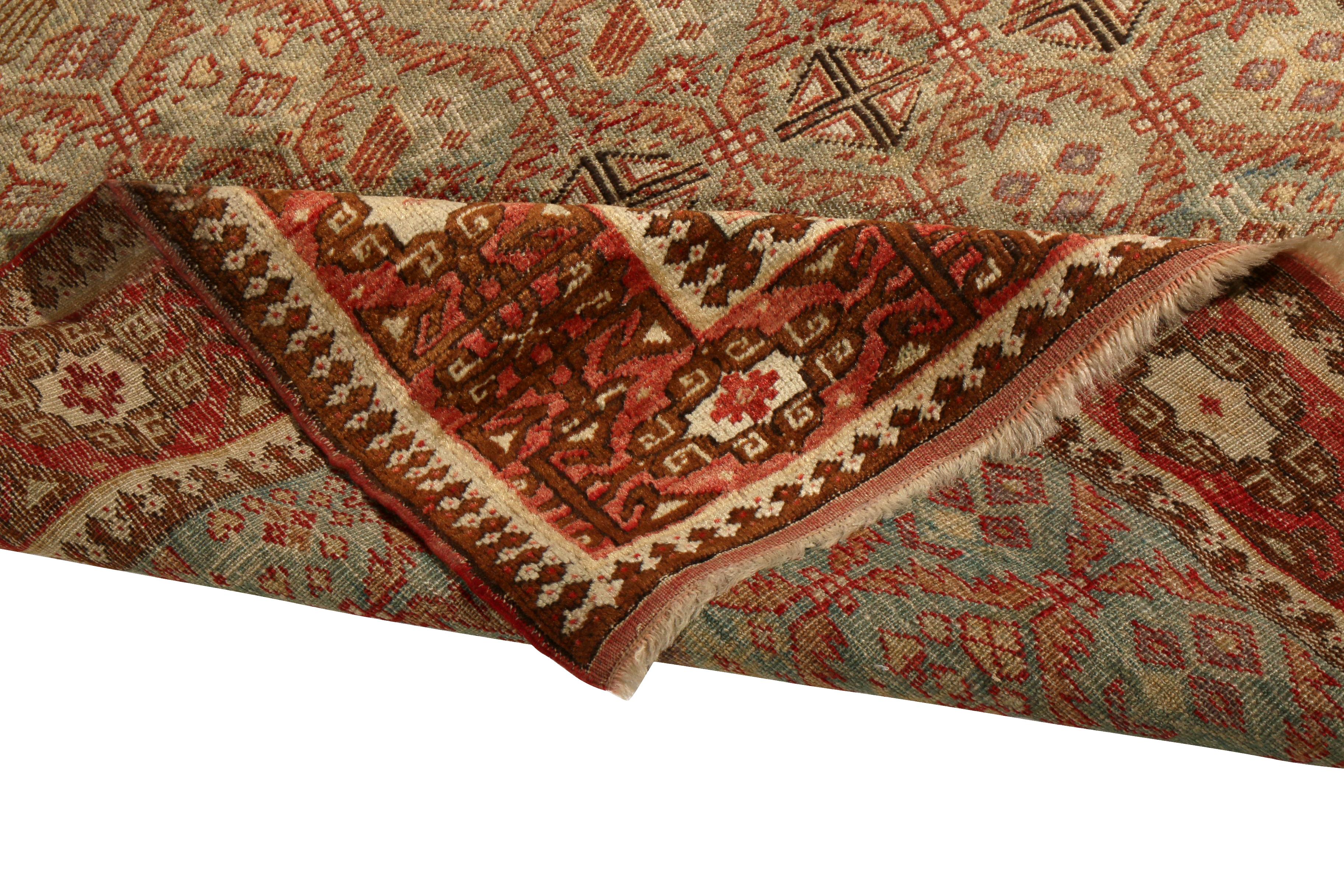Hand-Knotted Antique Shirvan Rug Geometric Beige and Red Transitional Pattern by Rug & Kilim