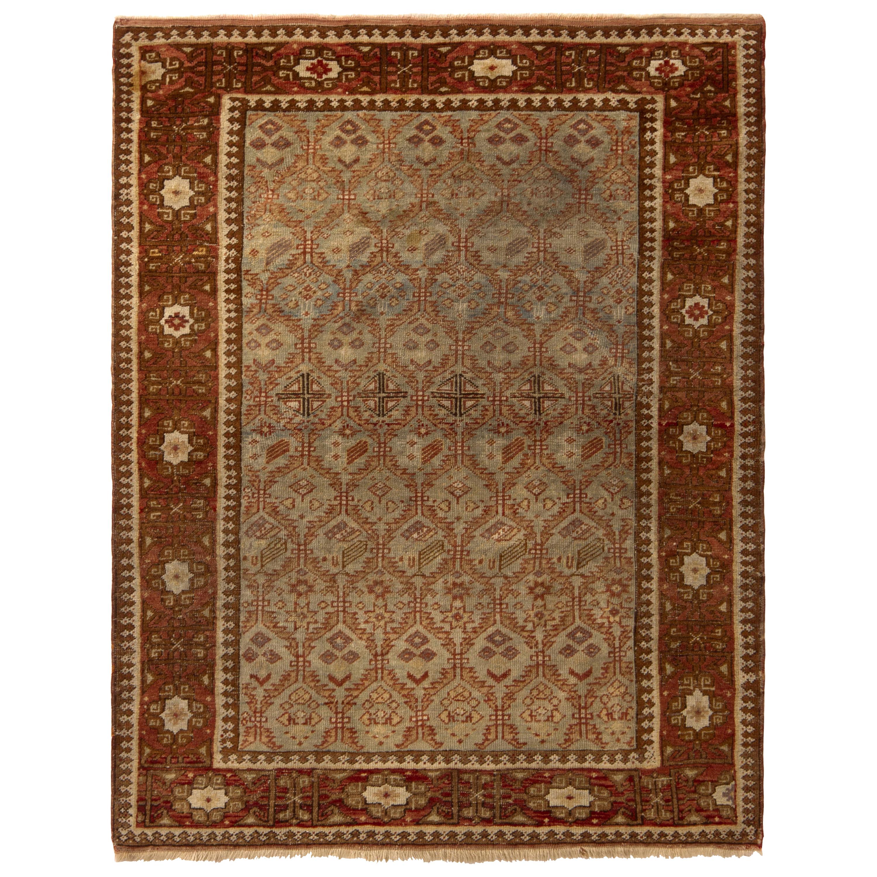 Antique Shirvan Rug Geometric Beige and Red Transitional Pattern by Rug & Kilim