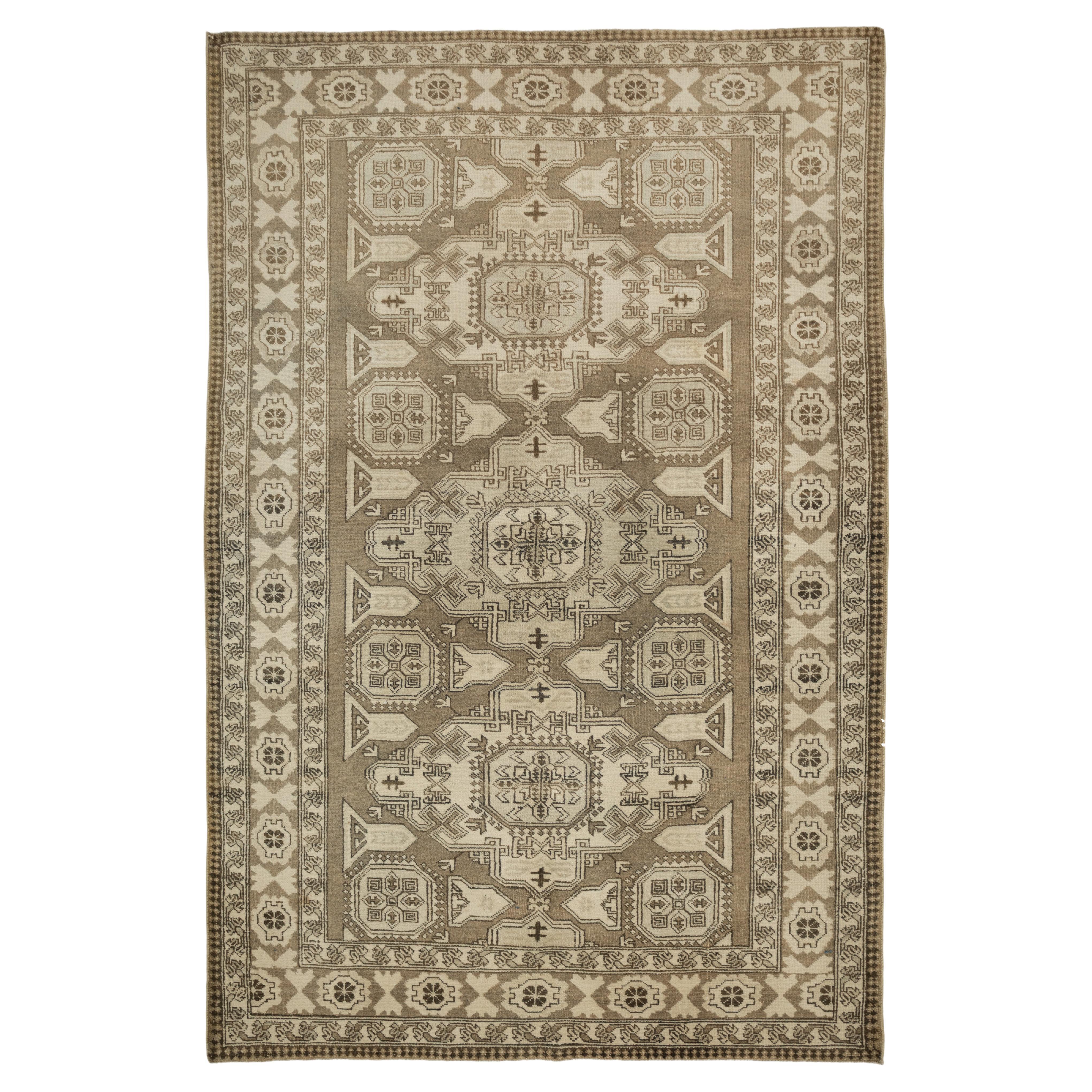 Antique Shirvan Rug, Hand Knotted, 6.6 × 4.4 ft – Beige, Ivory and Taupe For Sale