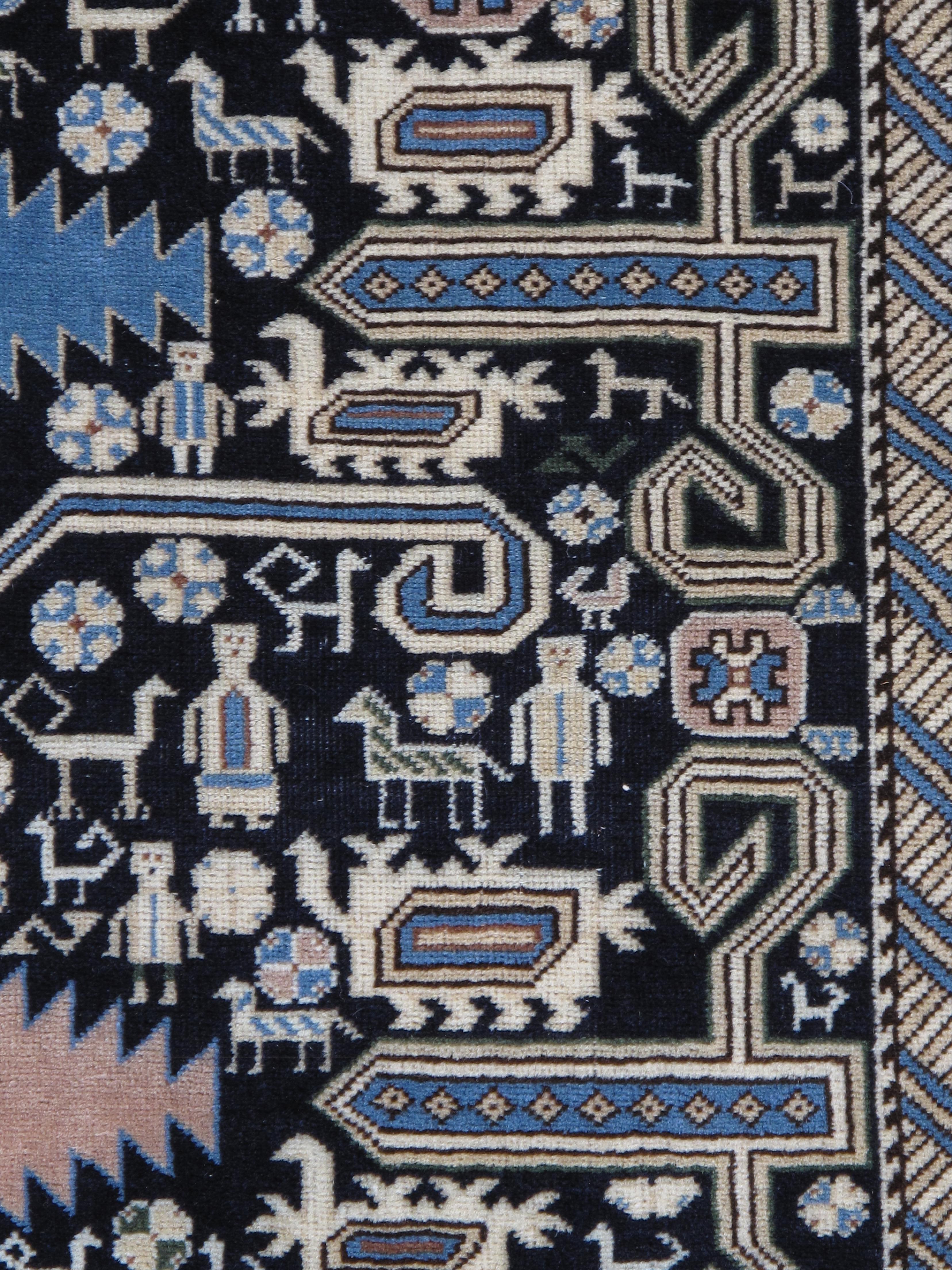 Antique Shirvan Rug, Hand Knotted Wool Oriental Rug Navy Blue, Light Blue, Ivory In Good Condition For Sale In Port Washington, NY