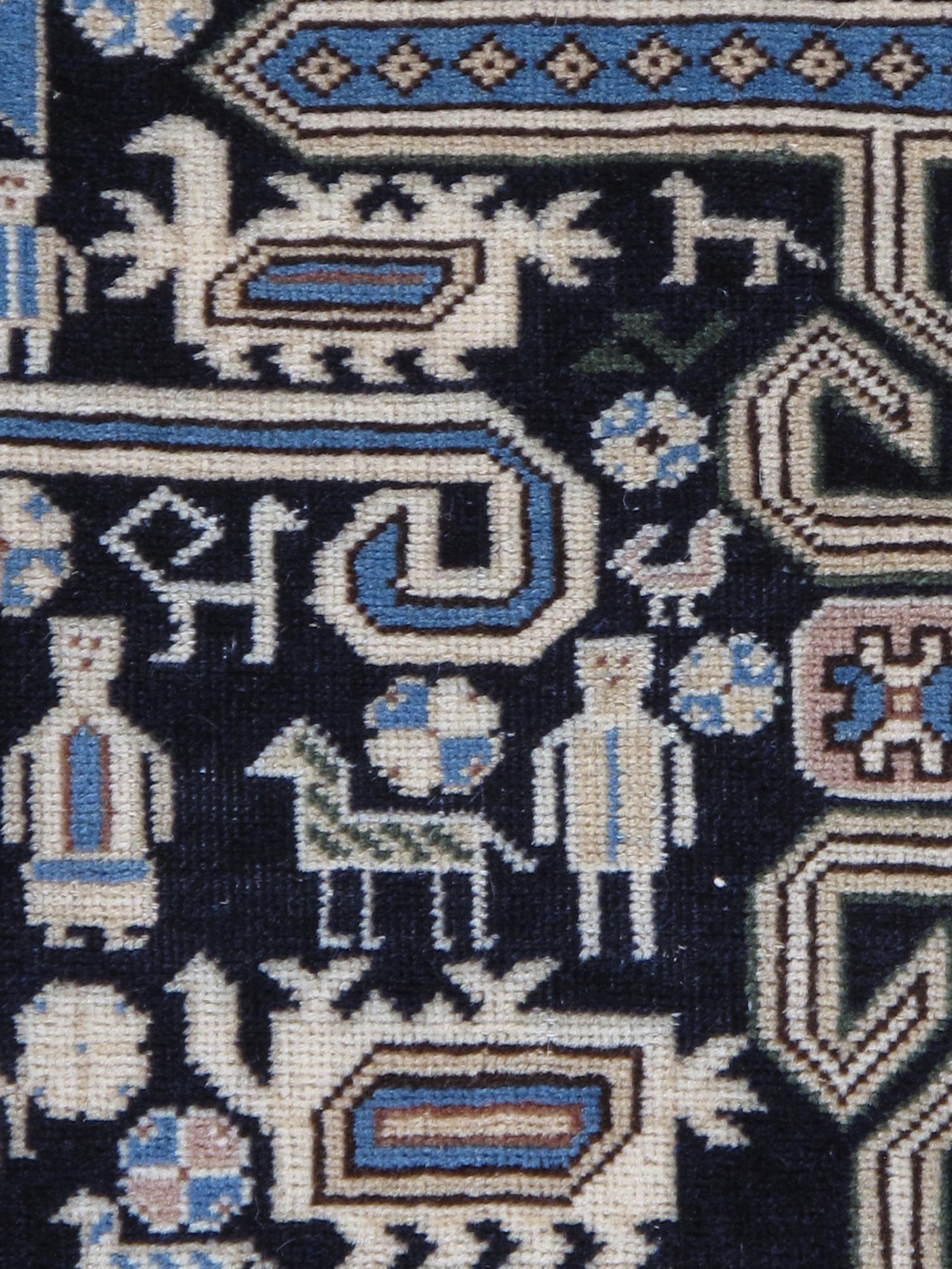20th Century Antique Shirvan Rug, Hand Knotted Wool Oriental Rug Navy Blue, Light Blue, Ivory For Sale