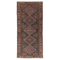 Tapis Shirvan ancien, noué à la main, laine orientale bleu marine, rouge, beige, gris