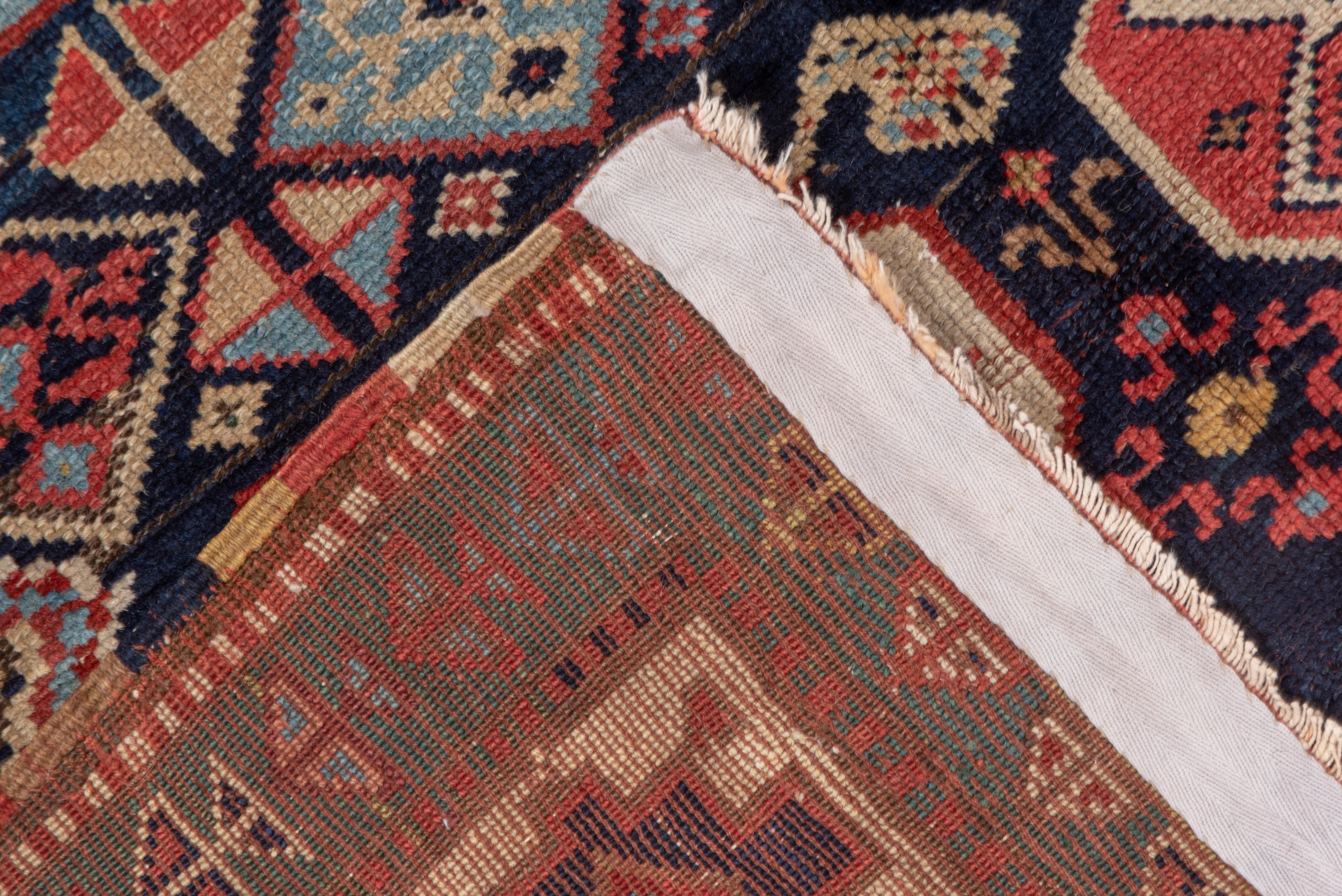 Antique Shirvan Rug in Almost Square with Red Purple and Khaki Tones, Circa 1910 In Distressed Condition For Sale In New York, NY