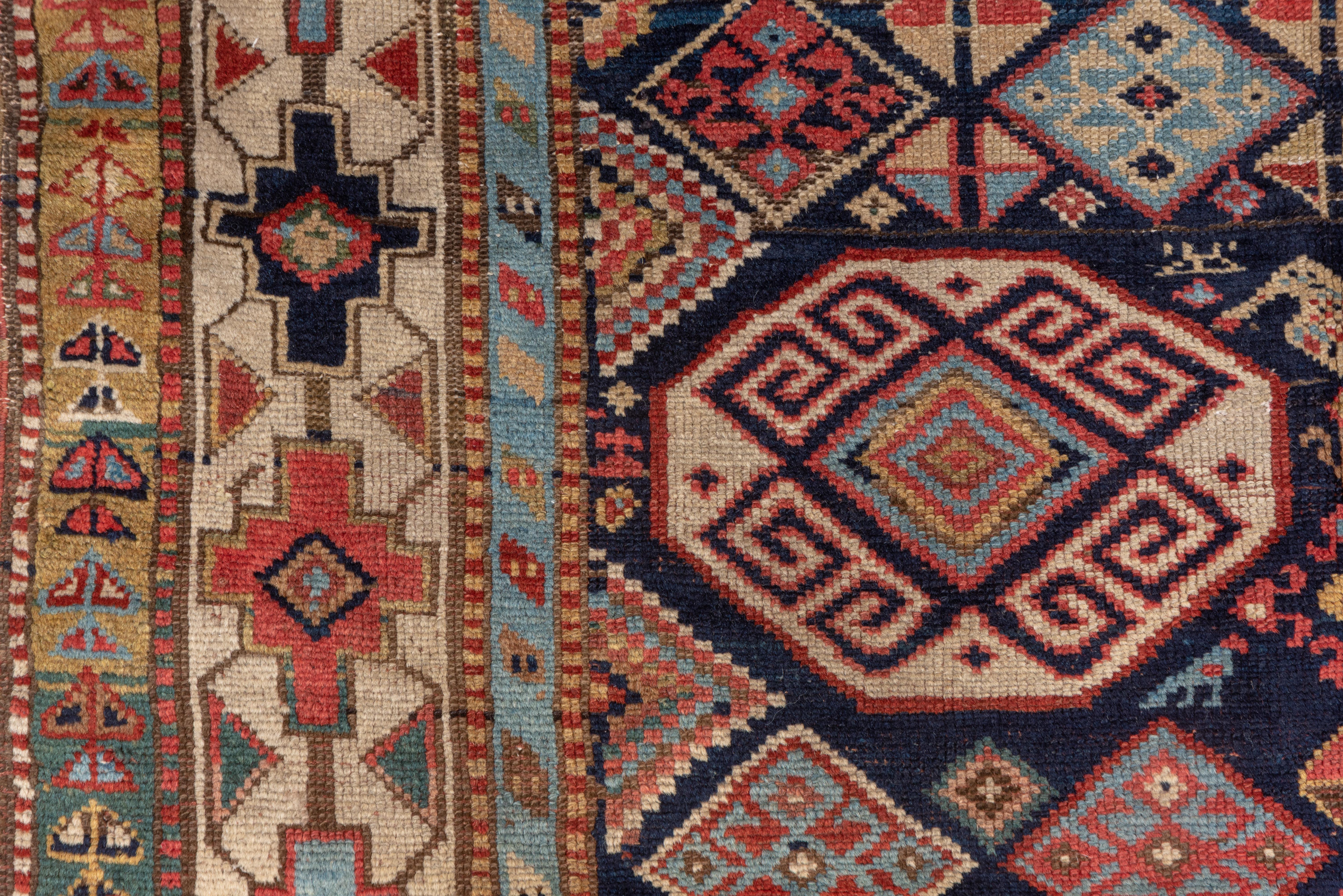 20th Century Antique Shirvan Rug in Almost Square with Red Purple and Khaki Tones, Circa 1910 For Sale