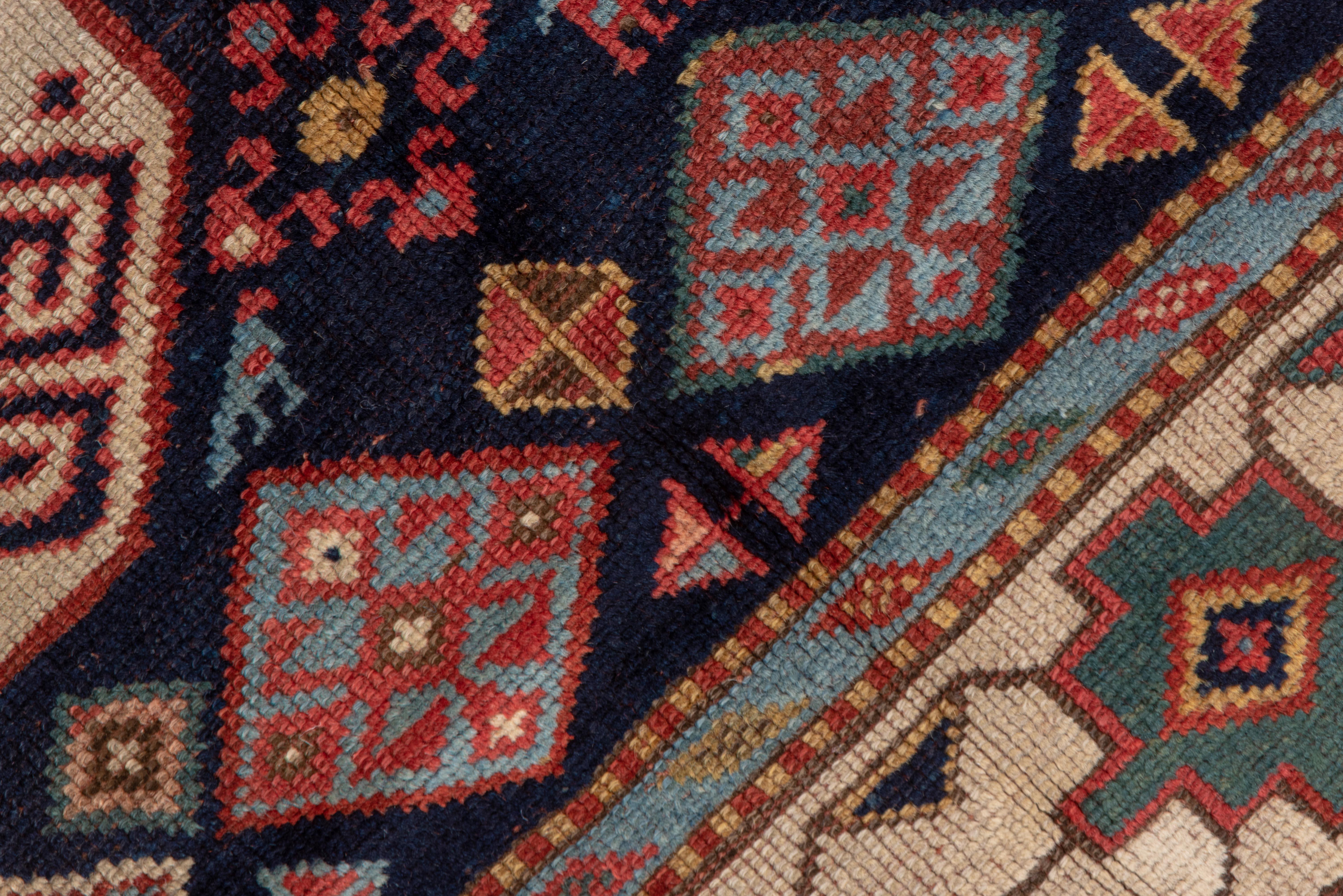 Wool Antique Shirvan Rug in Almost Square with Red Purple and Khaki Tones, Circa 1910 For Sale