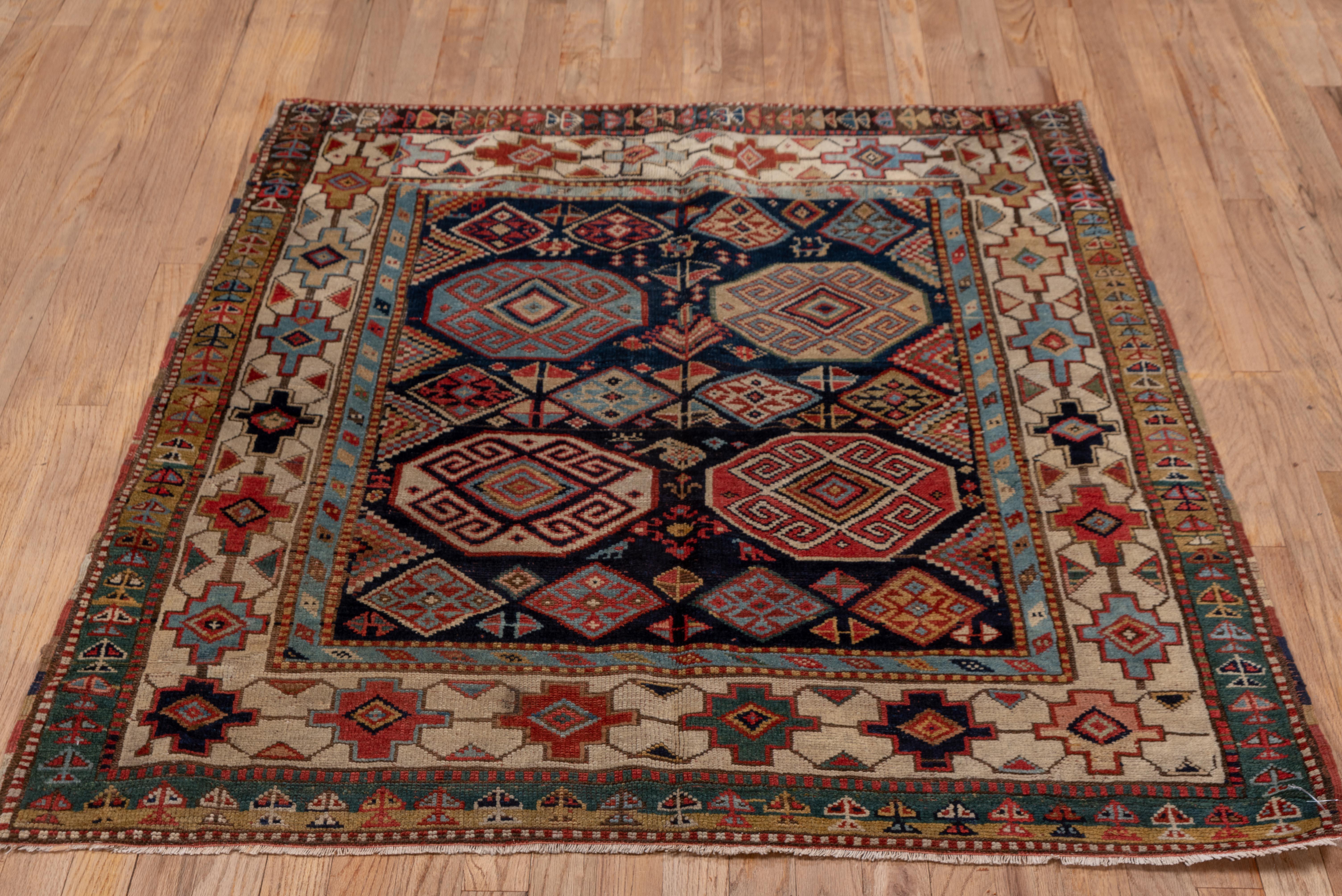 Antique Shirvan Rug in Almost Square with Red Purple and Khaki Tones, Circa 1910 For Sale 2