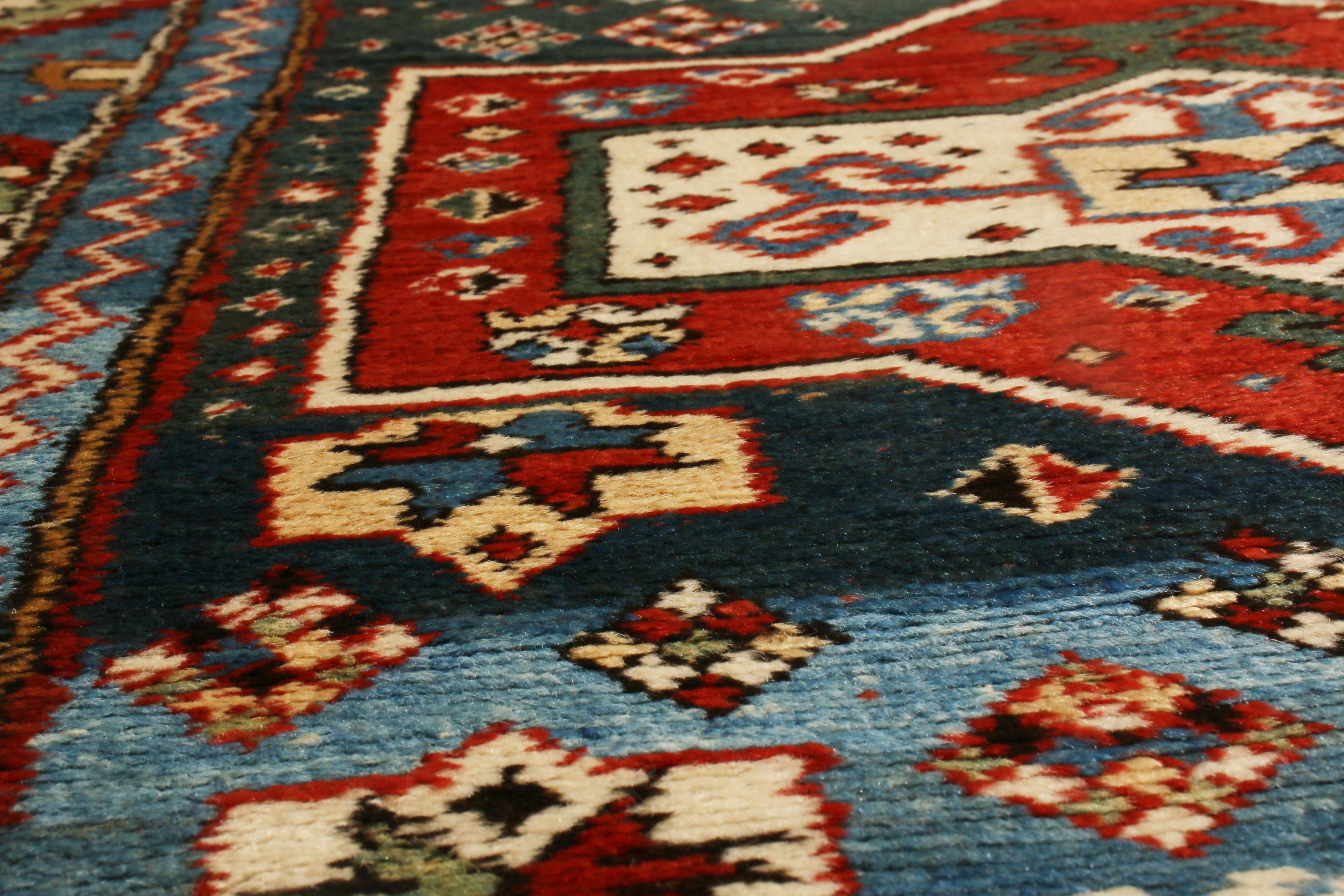 Late 19th Century Antique Shirvan Rug in Red and Blue Geometric Pattern Wool Runner by Rug & Kilim For Sale