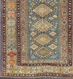 Antique Shirvan Rug in Teal Blue Background with Exquisitely Intricate Design