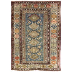 Antique Shirvan Rug in Teal Blue Background with Exquisitely Intricate Design