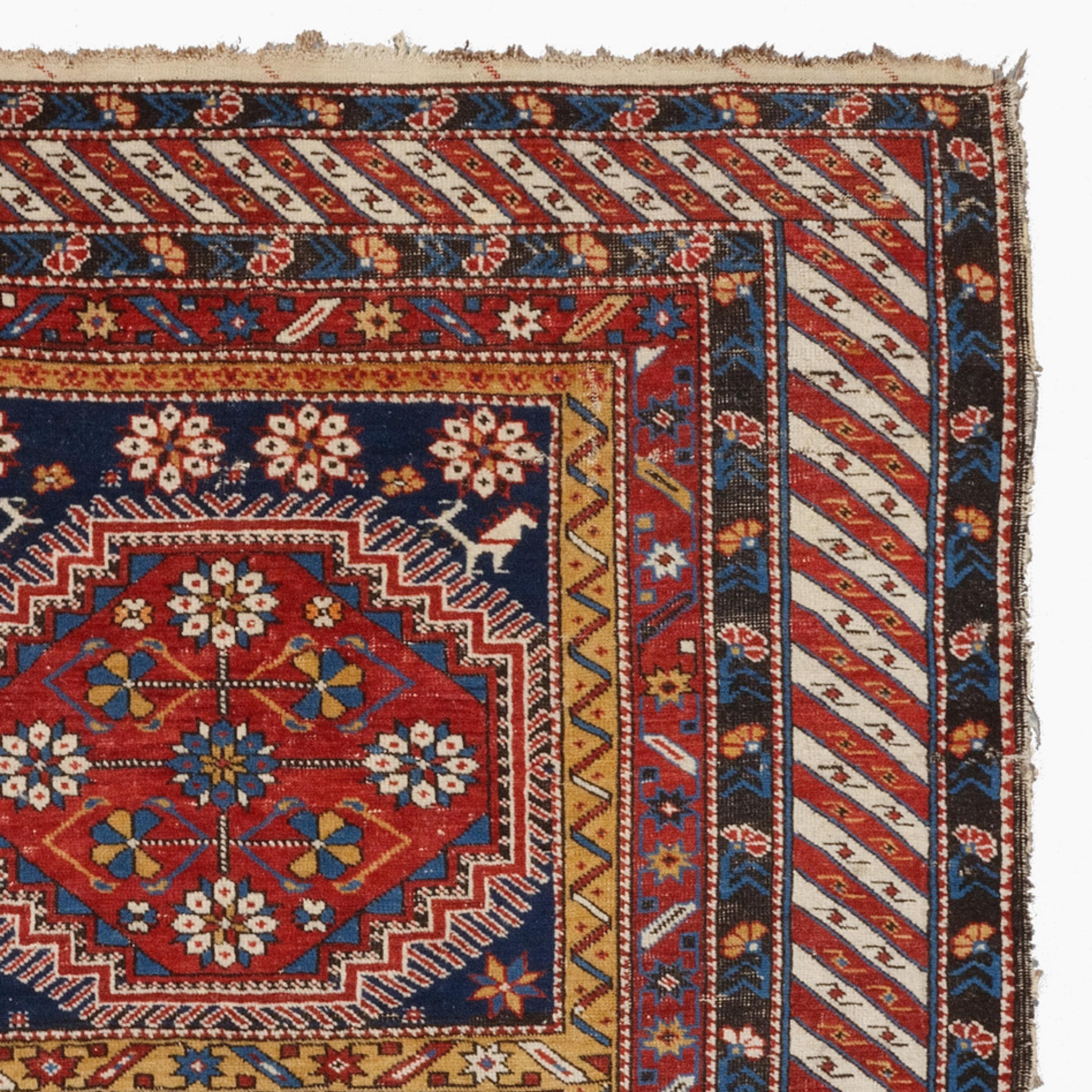 Wool Antique Shirvan Rug - Late Of The 19th Century Caucasian Shirvan Rug For Sale