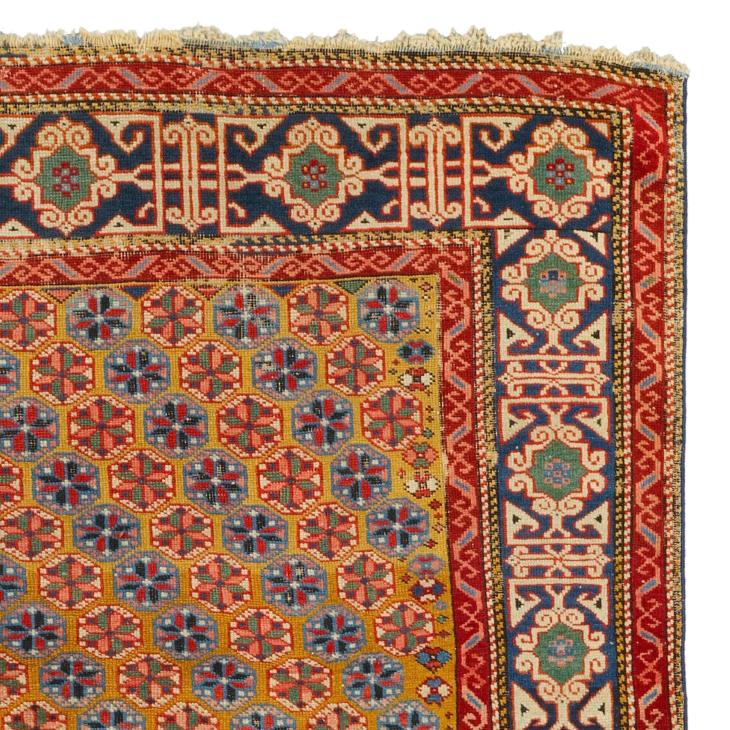 Wool Antique Shirvan Rug - Middle Of The 19th Century Caucasian Shirvan Rug For Sale