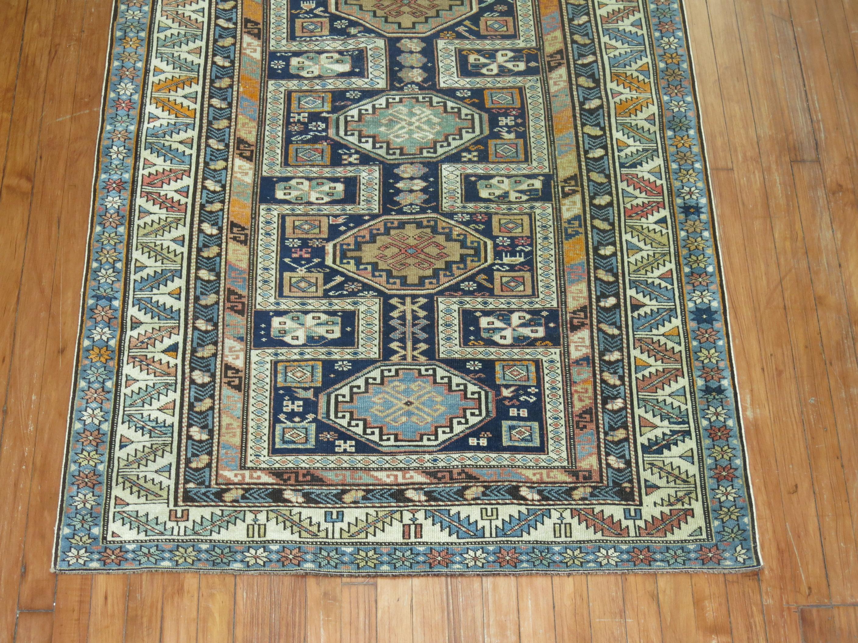 Kazak Antique Shirvan Rug with Orange Pop