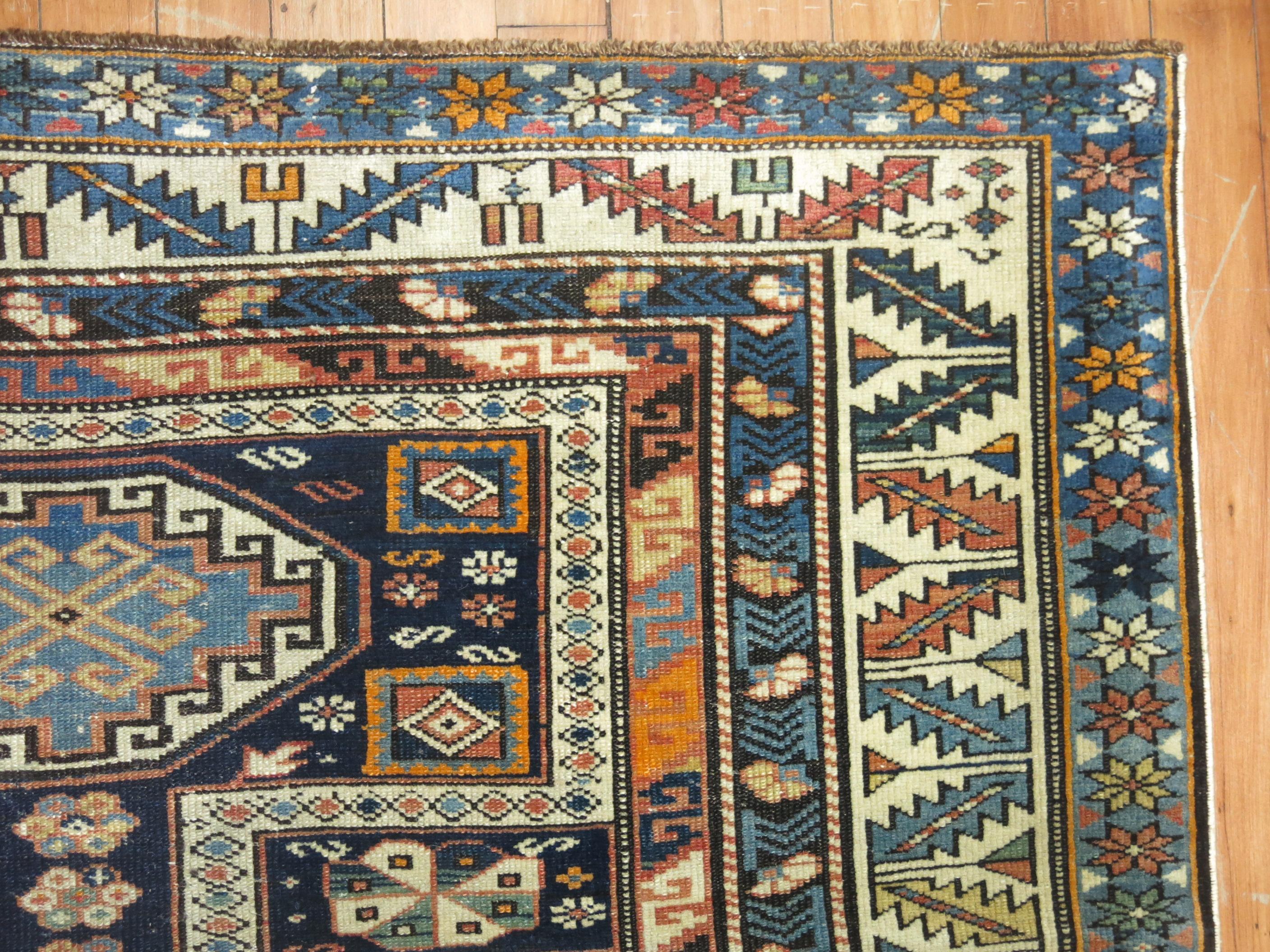 Antique Shirvan Rug with Orange Pop In Good Condition In New York, NY