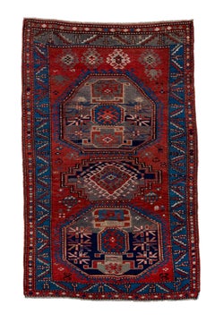 Antique Shirvan Rug with Royal Blue Field and Red Corners