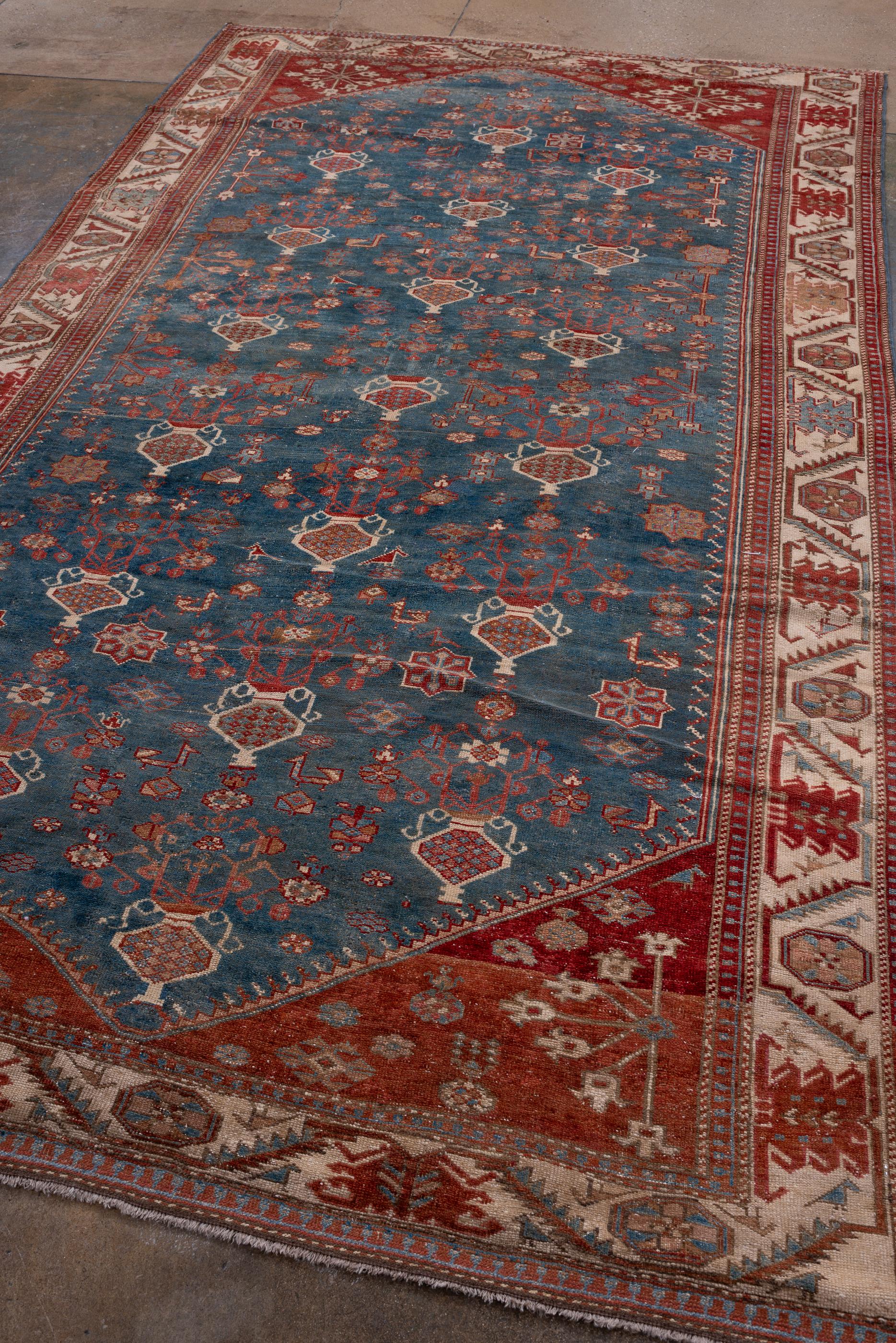 Azerbaijani Antique Shirvan Rug with Royal Blue Field and Red Corners For Sale
