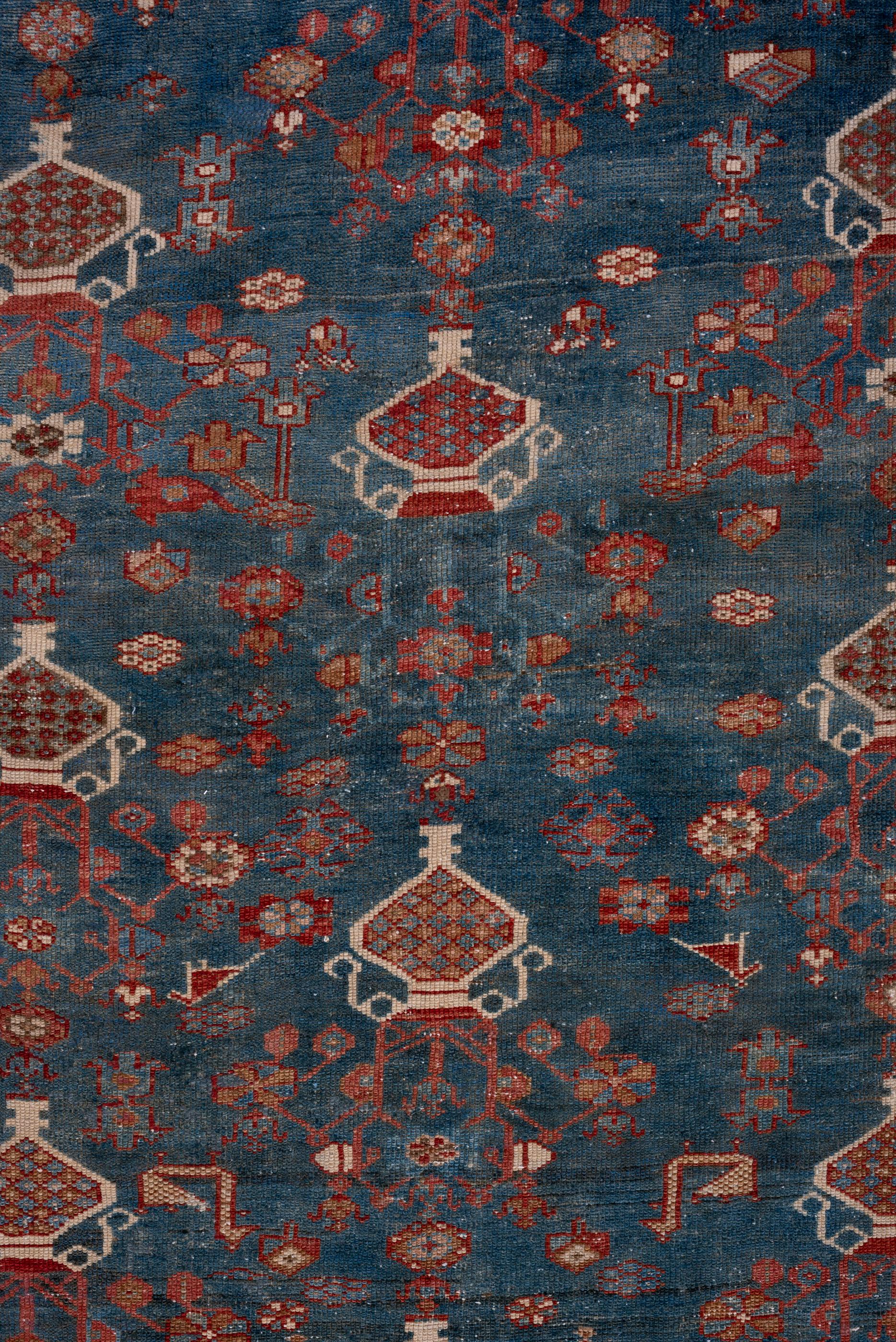 Hand-Knotted Antique Shirvan Rug with Royal Blue Field and Red Corners For Sale