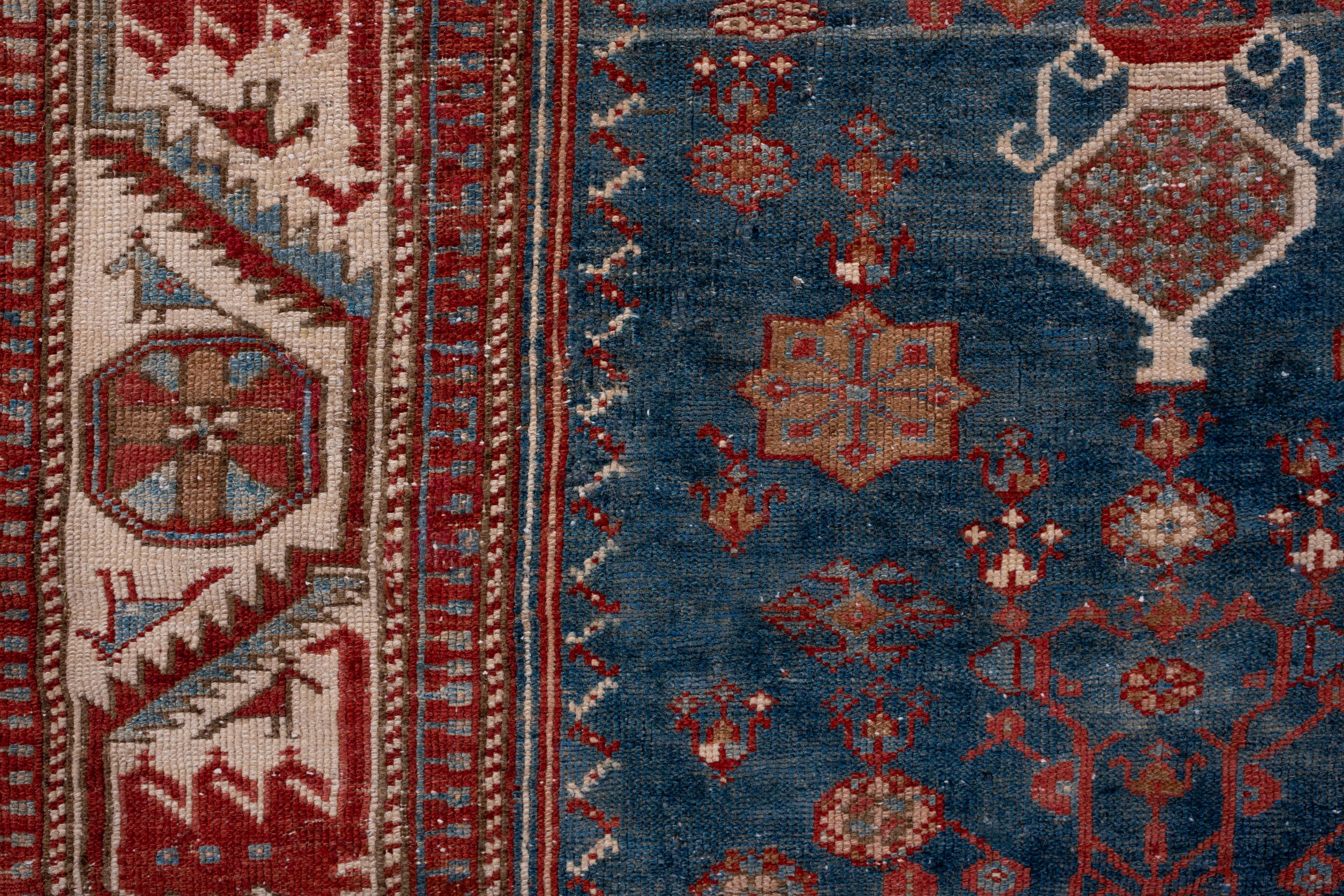 Antique Shirvan Rug with Royal Blue Field and Red Corners In Good Condition For Sale In New York, NY