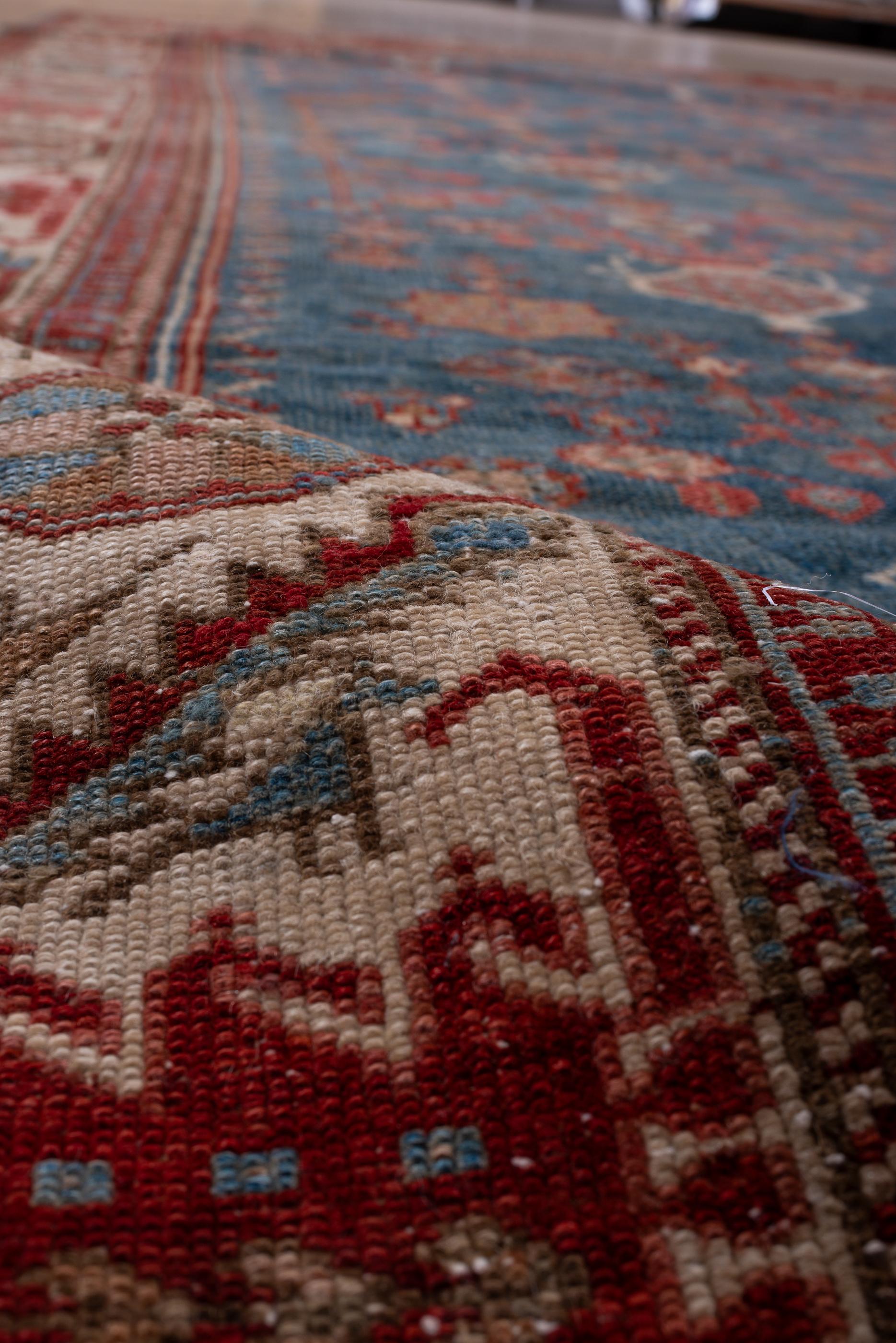 Wool Antique Shirvan Rug with Royal Blue Field and Red Corners For Sale